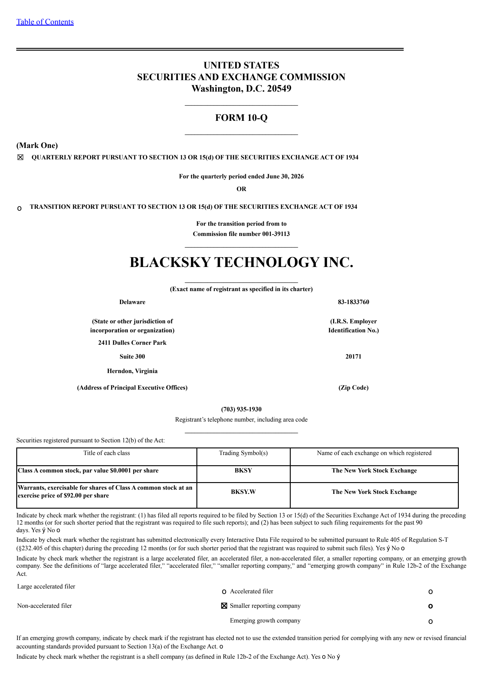 BlackSky Technology's Q2 2026 Quarterly report