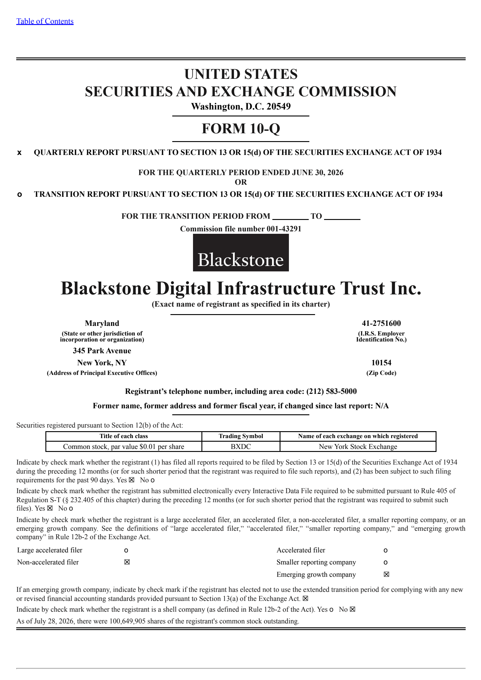 Blackstone Digital Infrastructure Trust's Q2 2026 Quarterly report