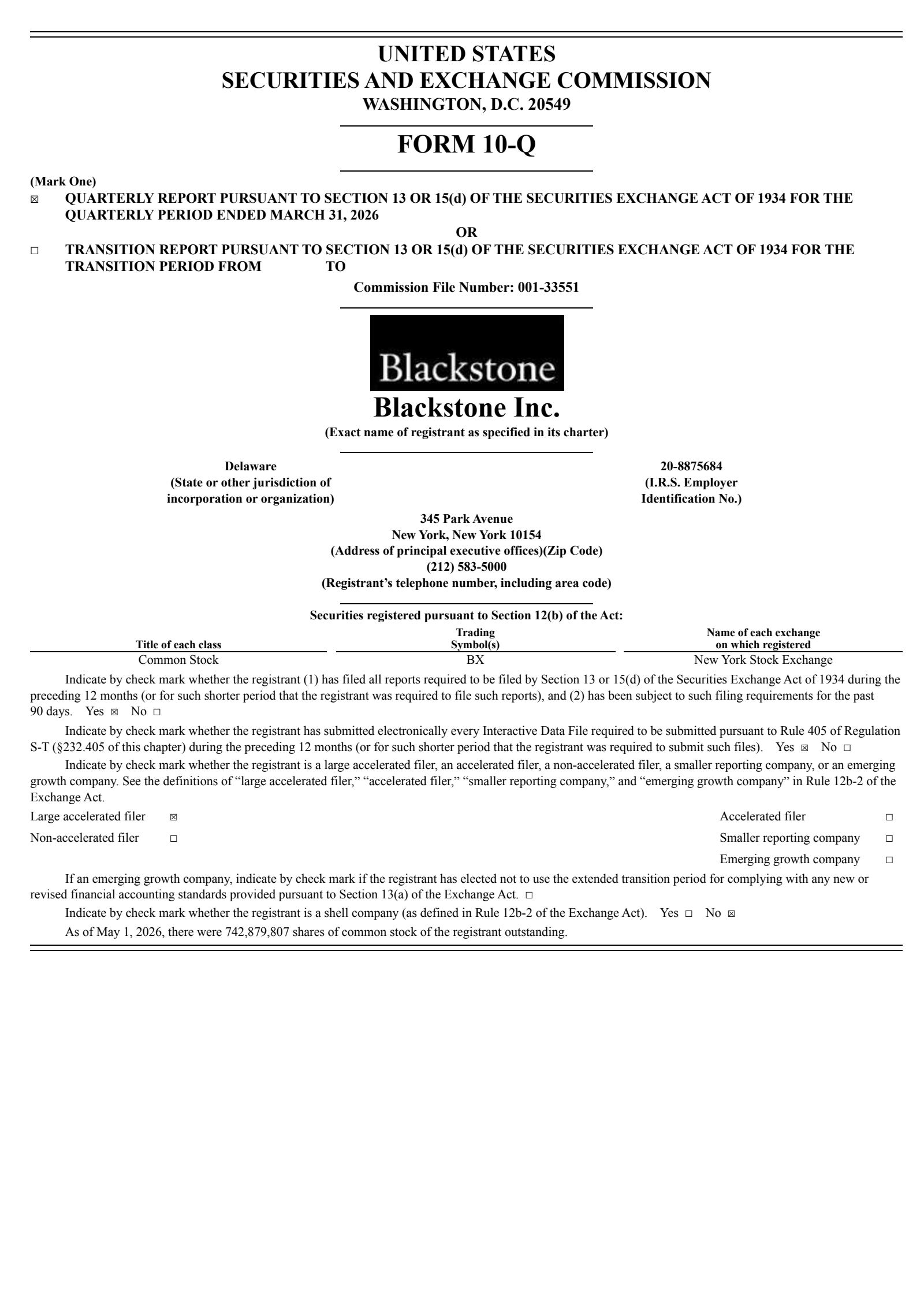 Blackstone's Q1 2026 Quarterly report