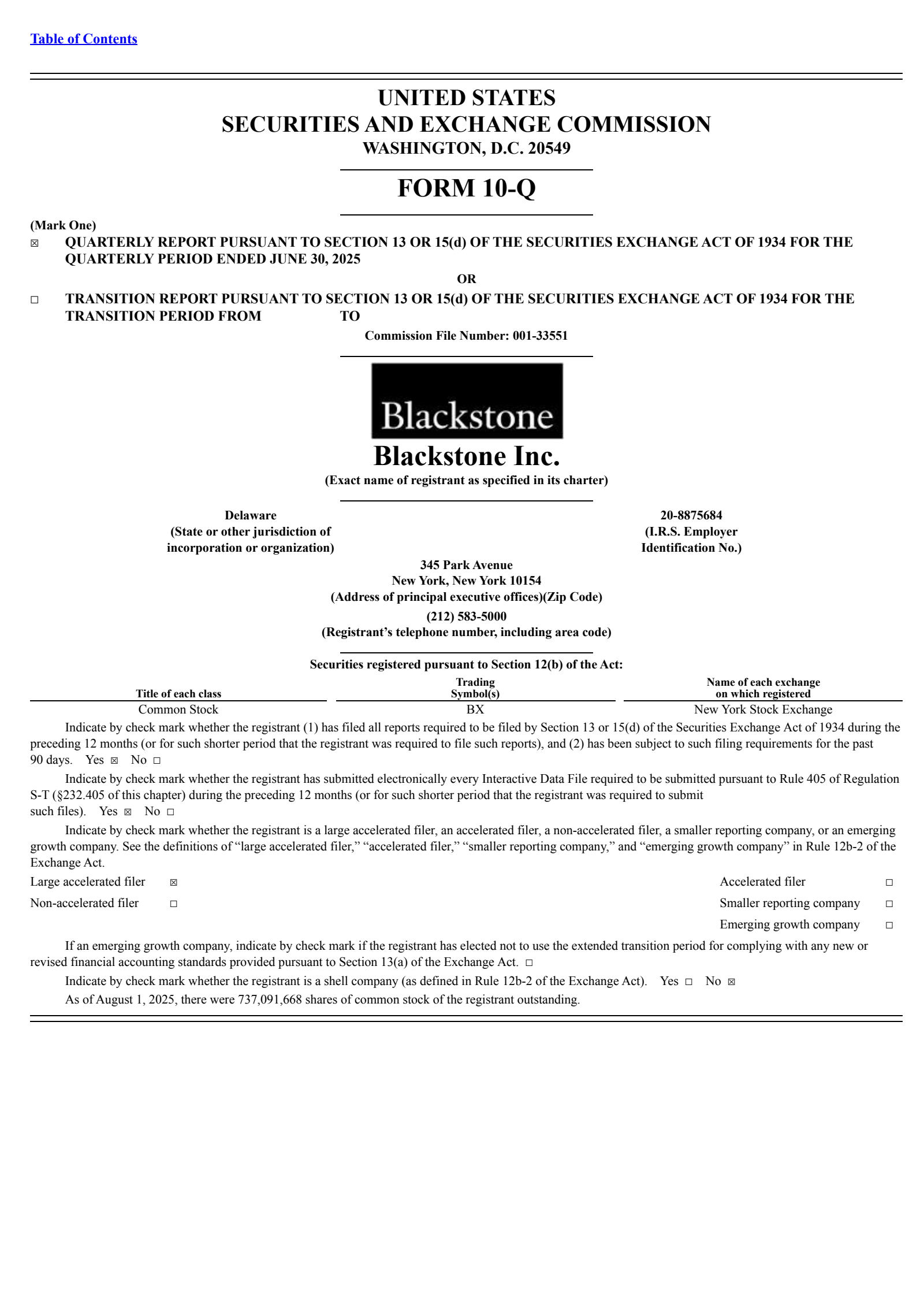 Blackstone's Q2 2025 Quarterly report