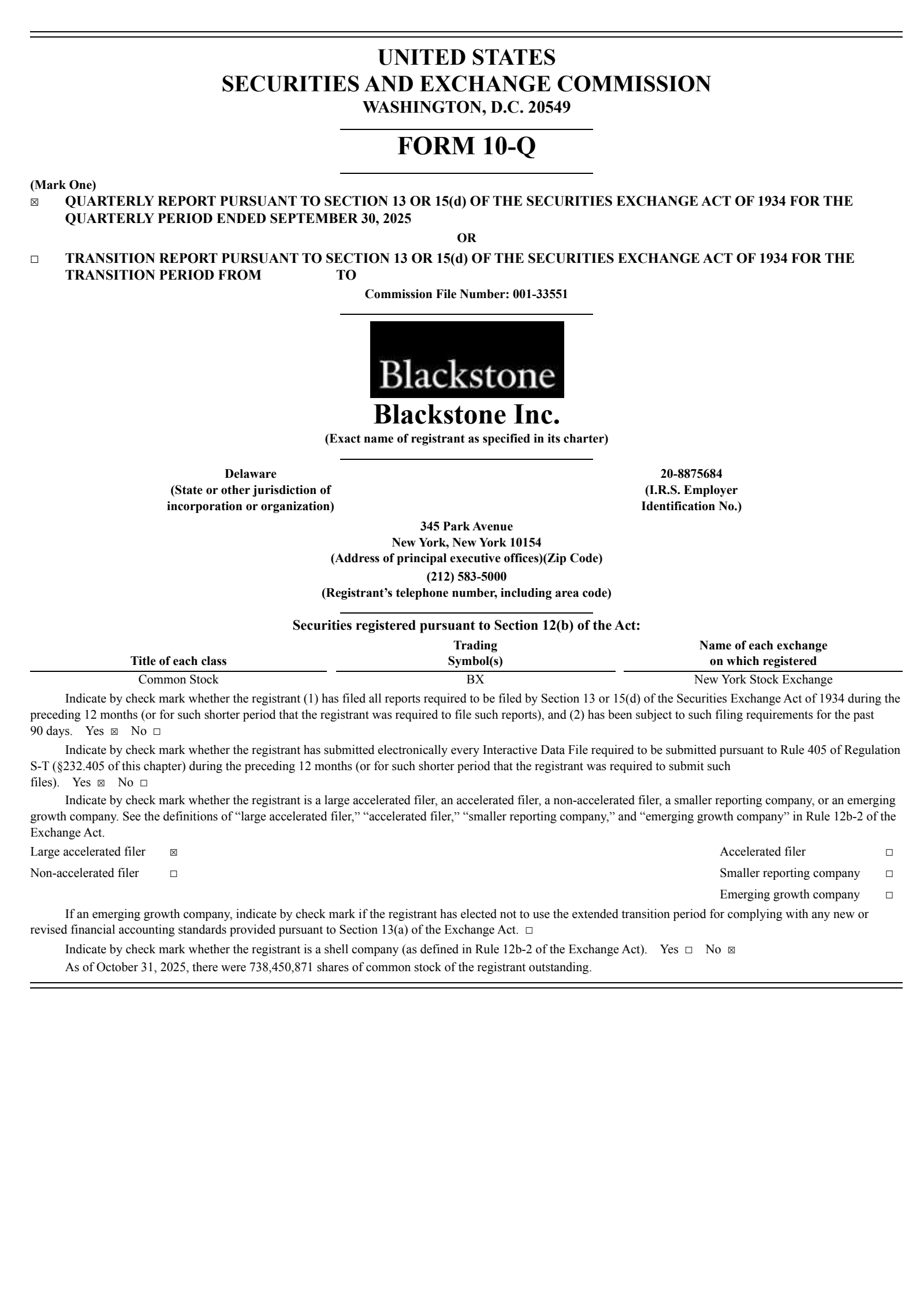 Blackstone's Q3 2025 Quarterly Report