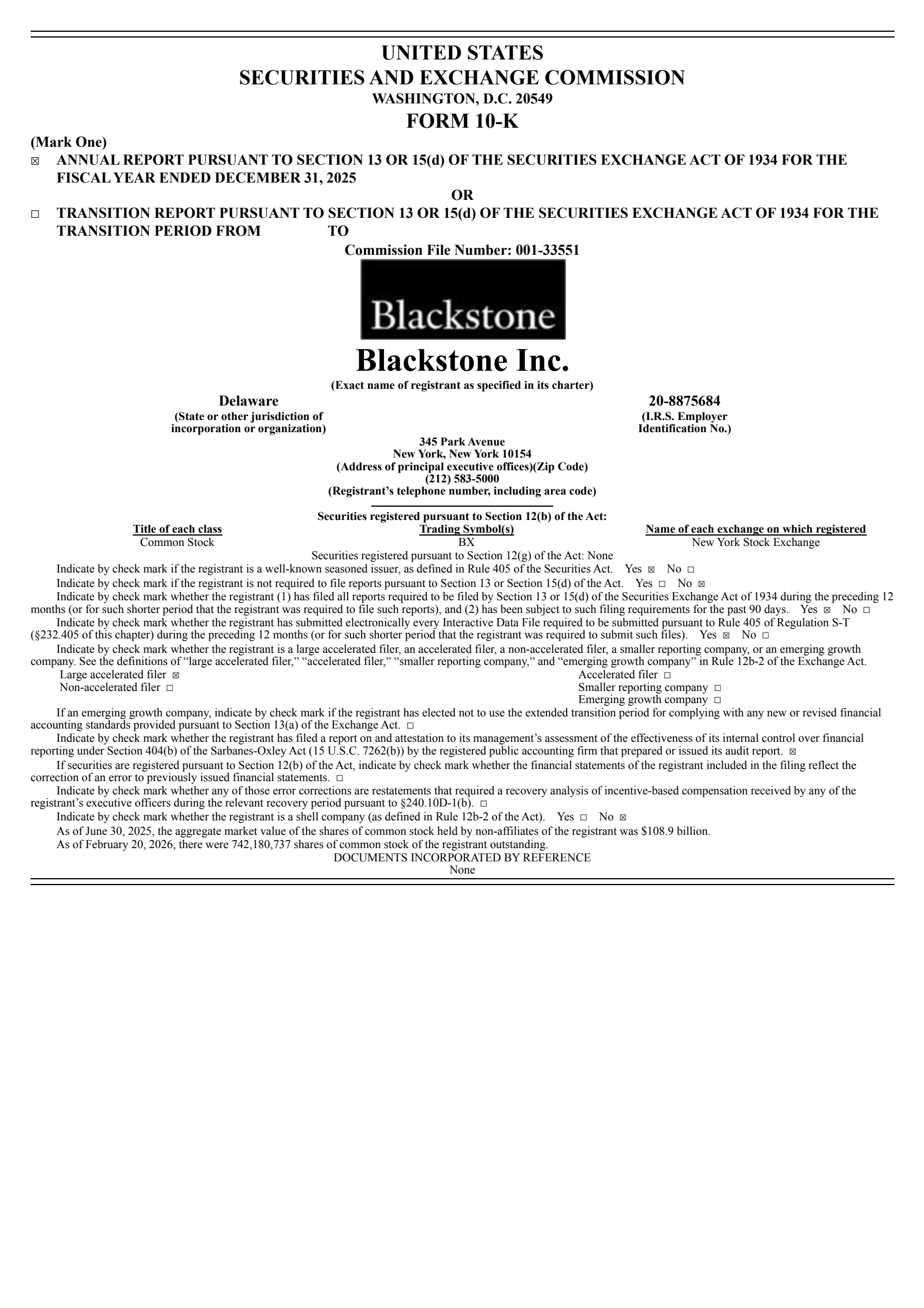 Blackstone's Q4 2025 Annual report