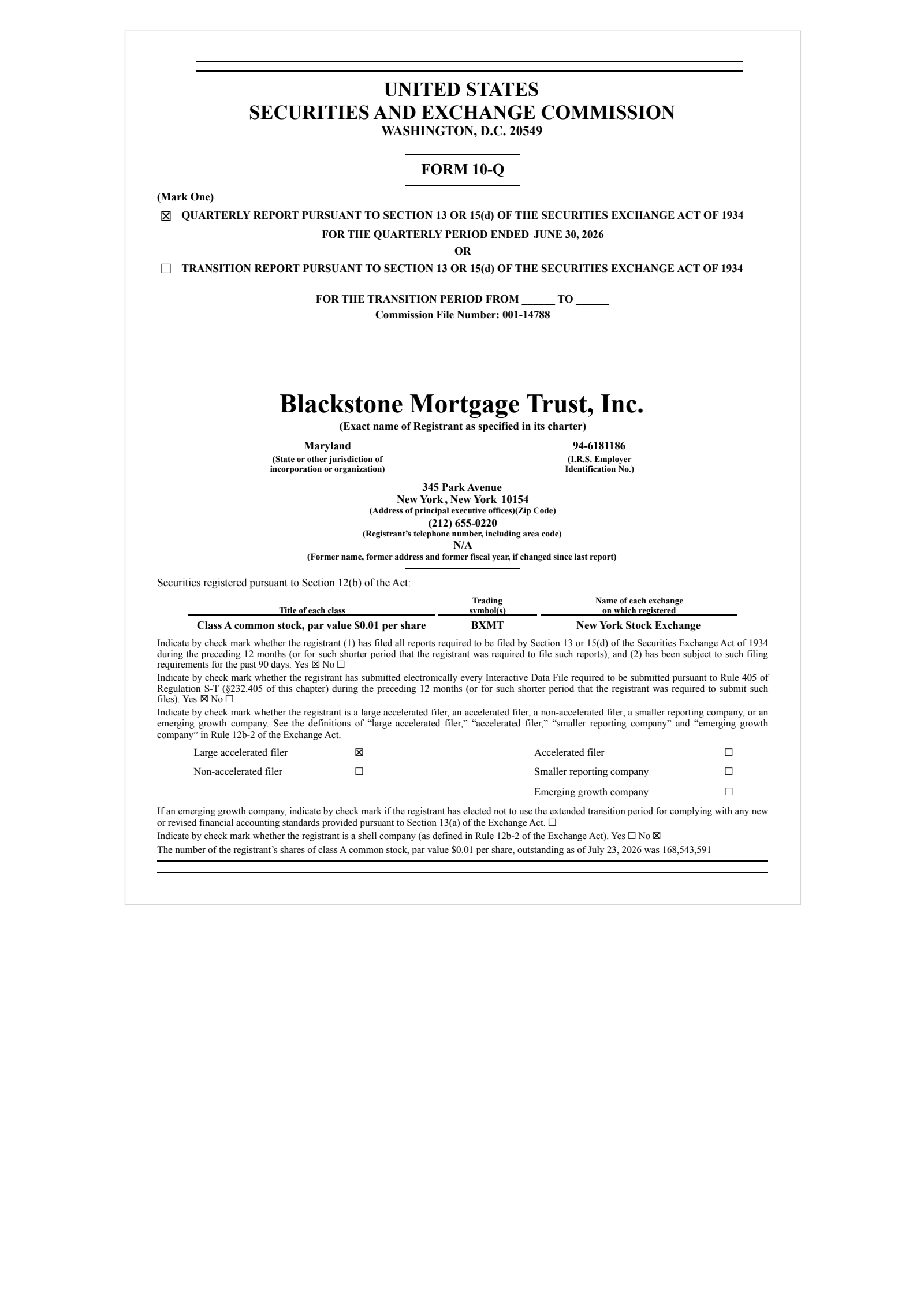 Blackstone Mortgage Trust's Q2 2026 Quarterly report