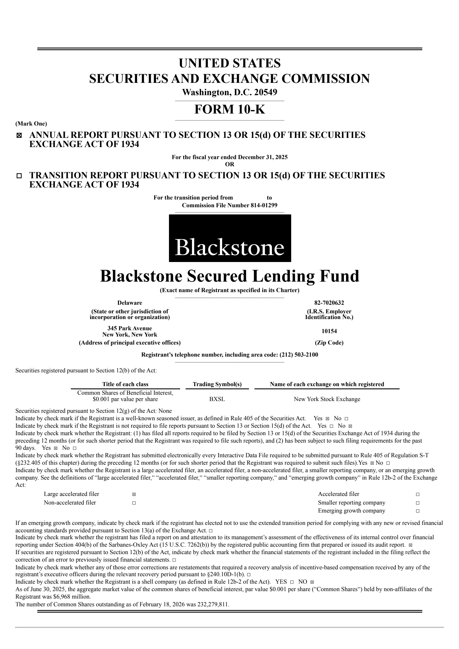 Blackstone Secured Lending Fund's Q4 2025 Annual report