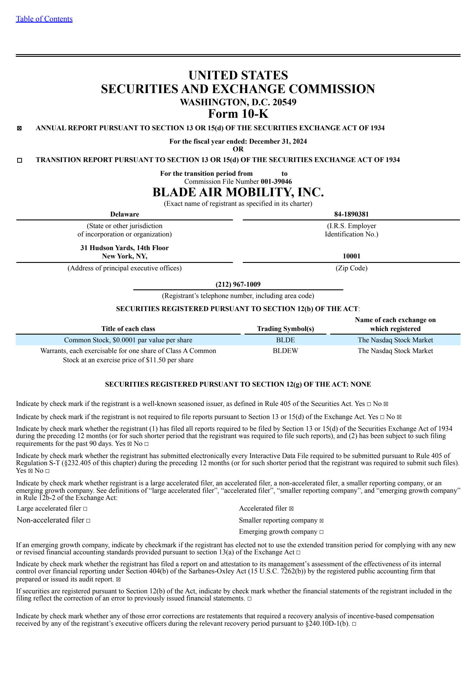 Blade Air Mobility's Q4 2024 Annual report