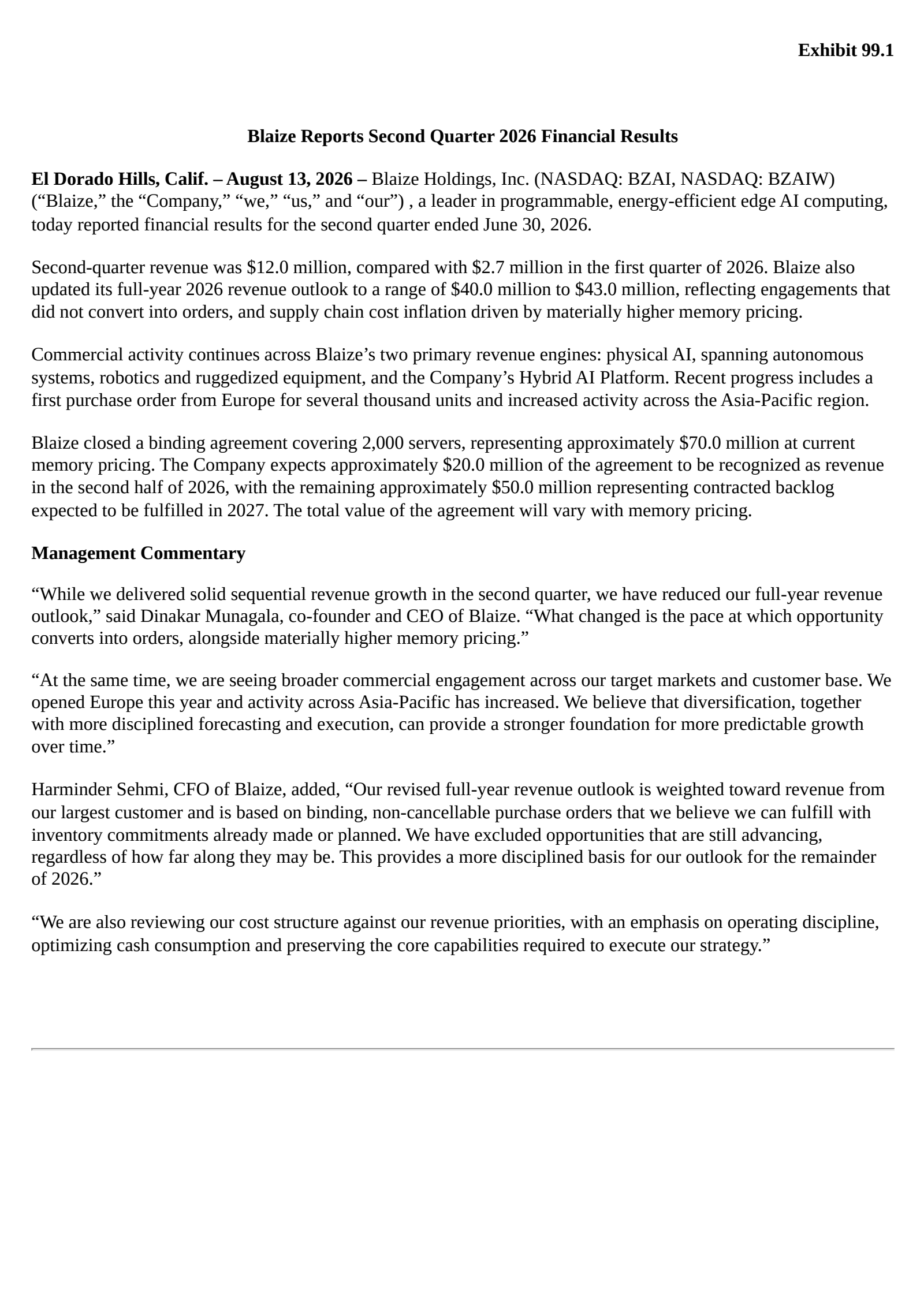 Blaize's Q2 2026 Press Release