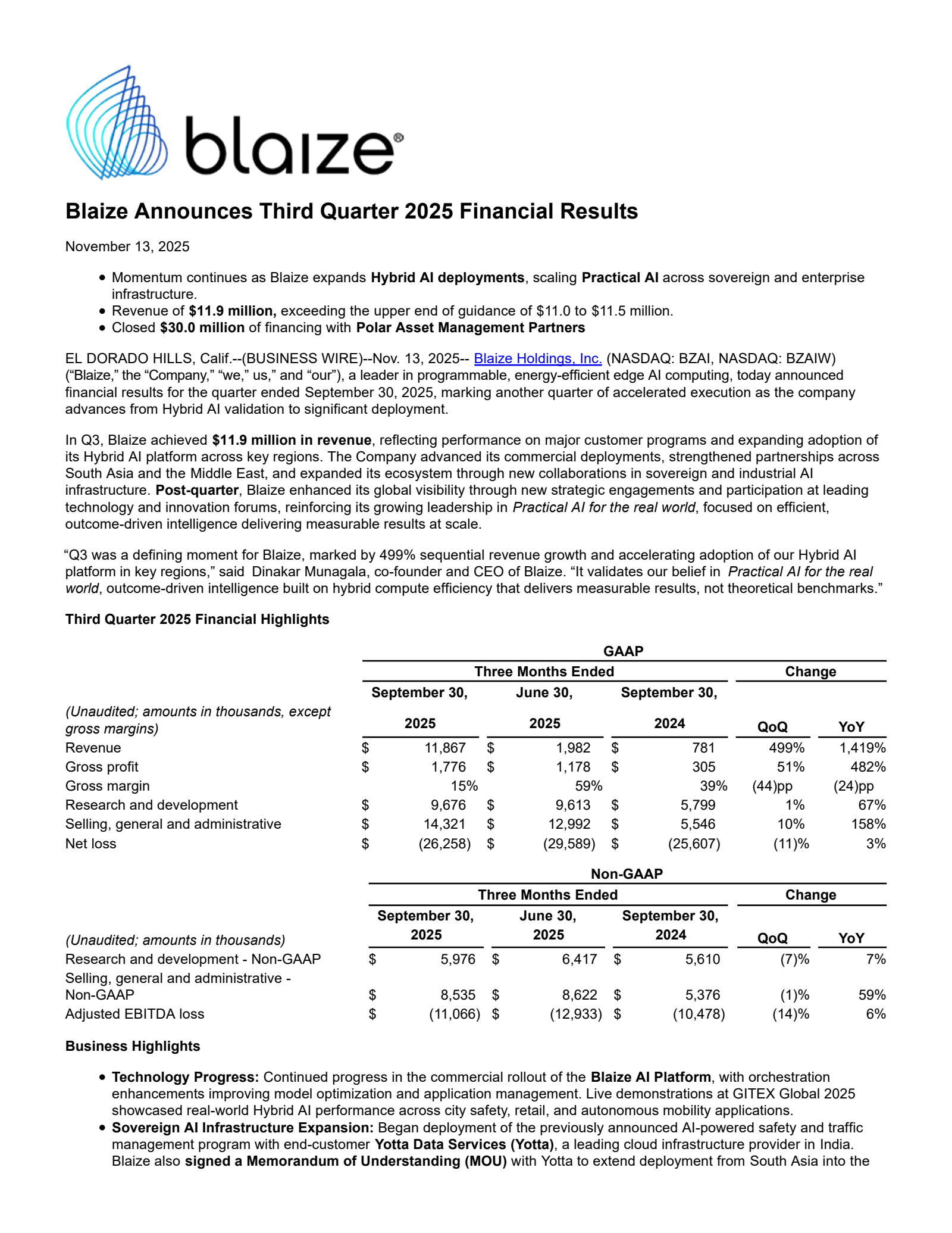 Blaize's Q3 2025 Earnings Release