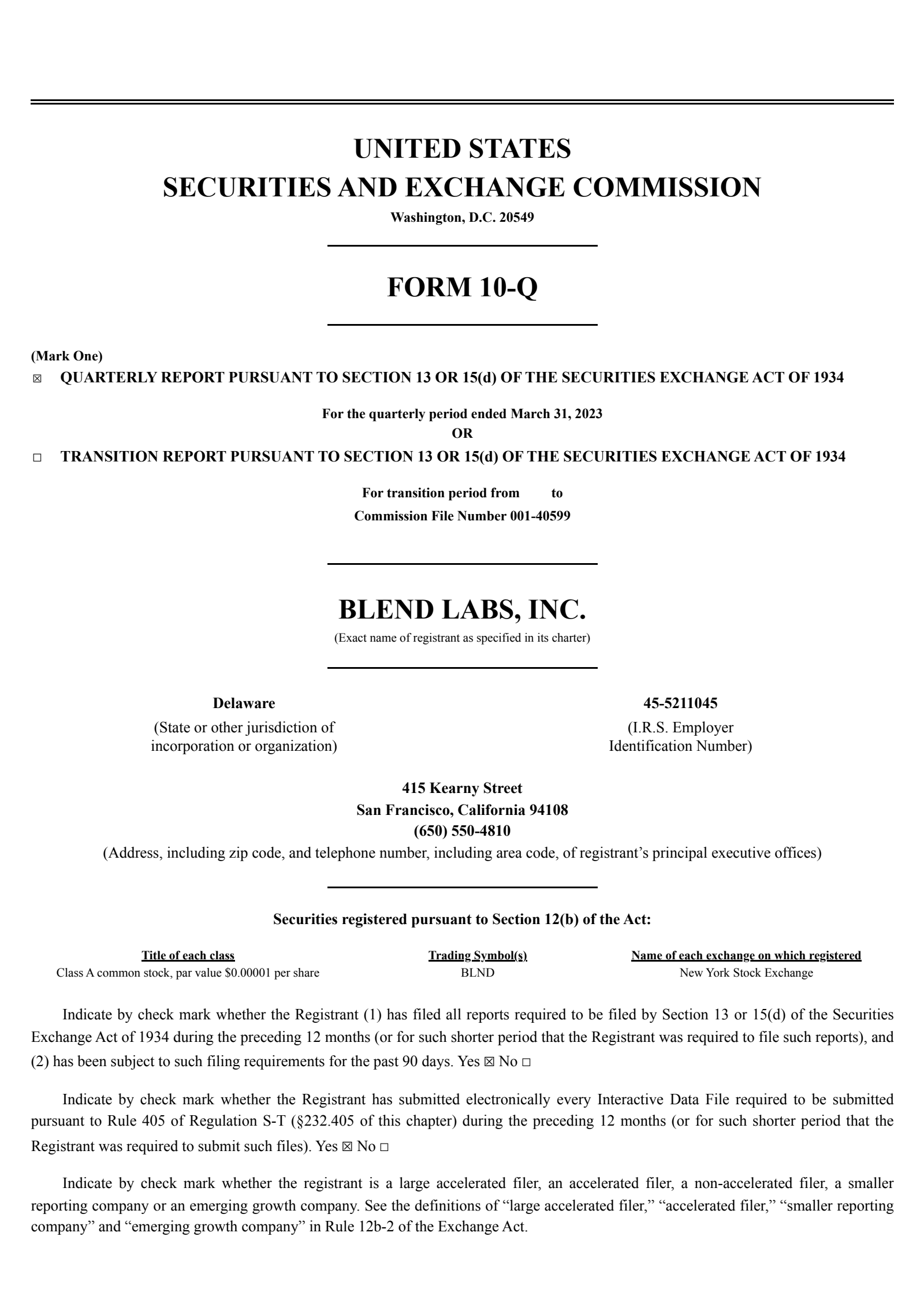 Blend Labs' Q1 2023 Quarterly report