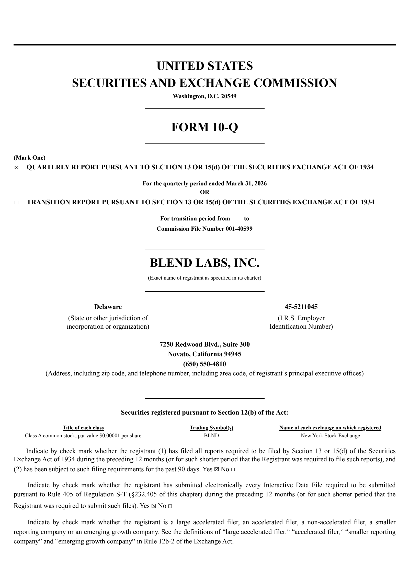 Blend Labs' Q1 2026 Quarterly report