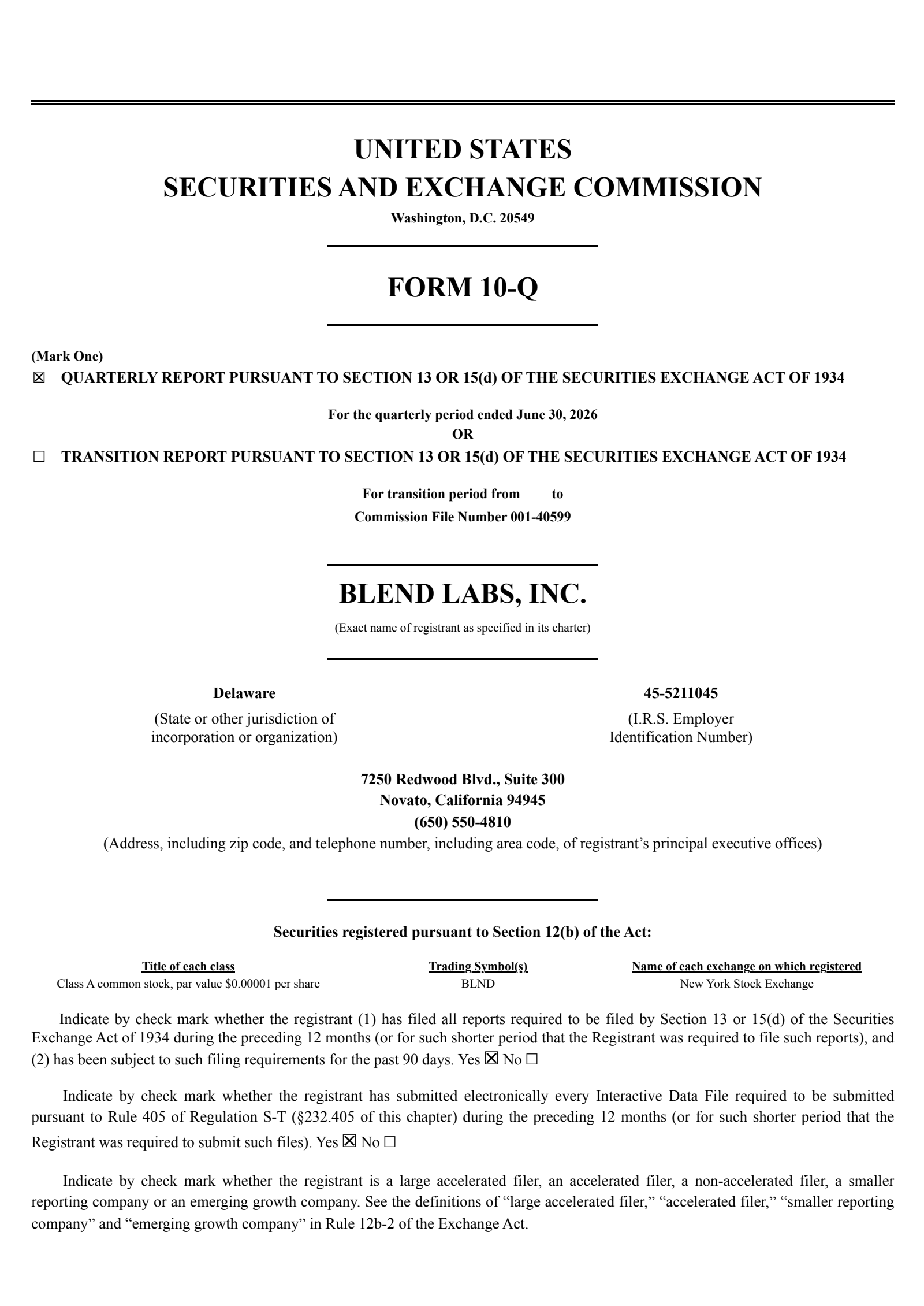 Blend Labs' Q2 2026 Quarterly report