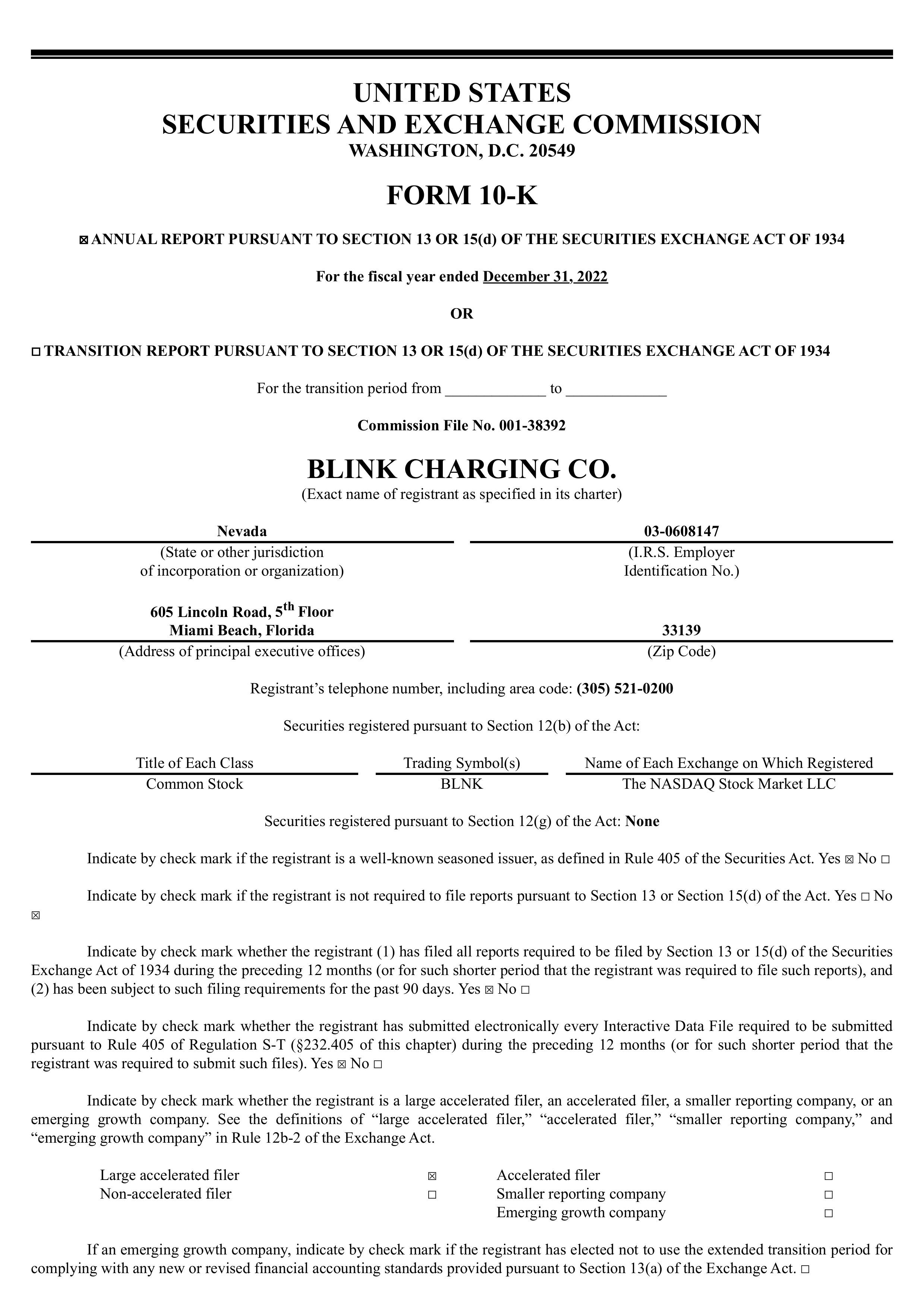 Blink Charging's Q4 2022 Annual report