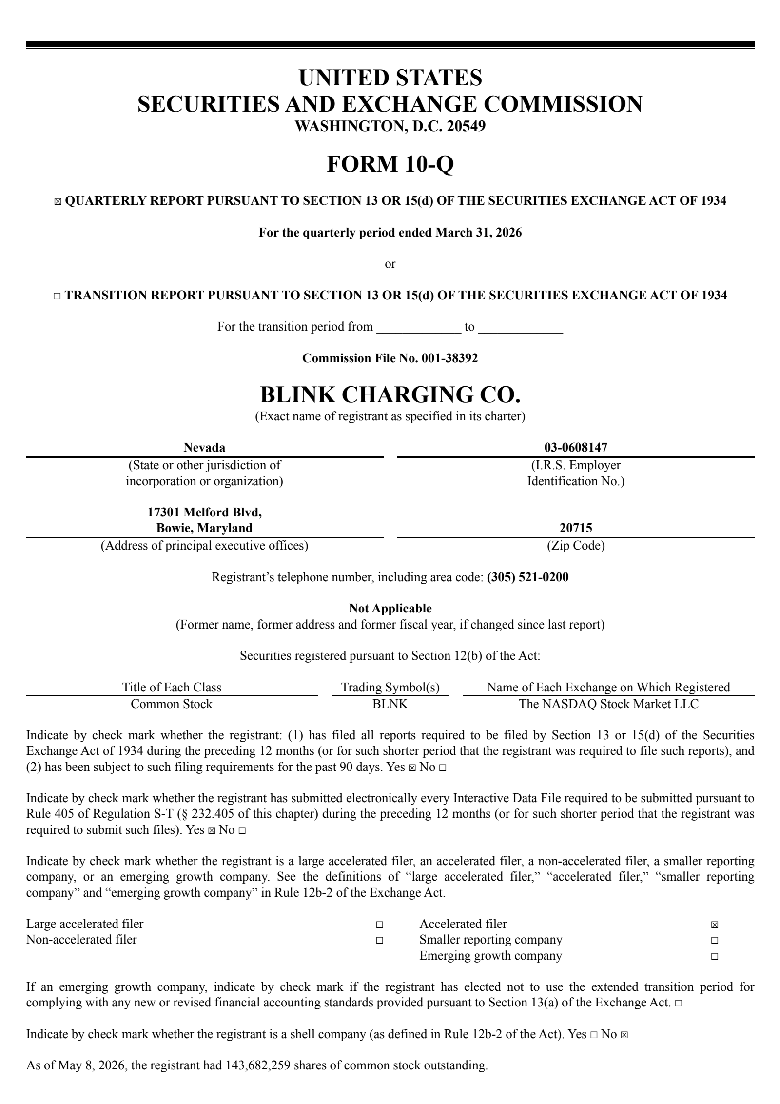 Blink Charging's Q1 2026 Quarterly report