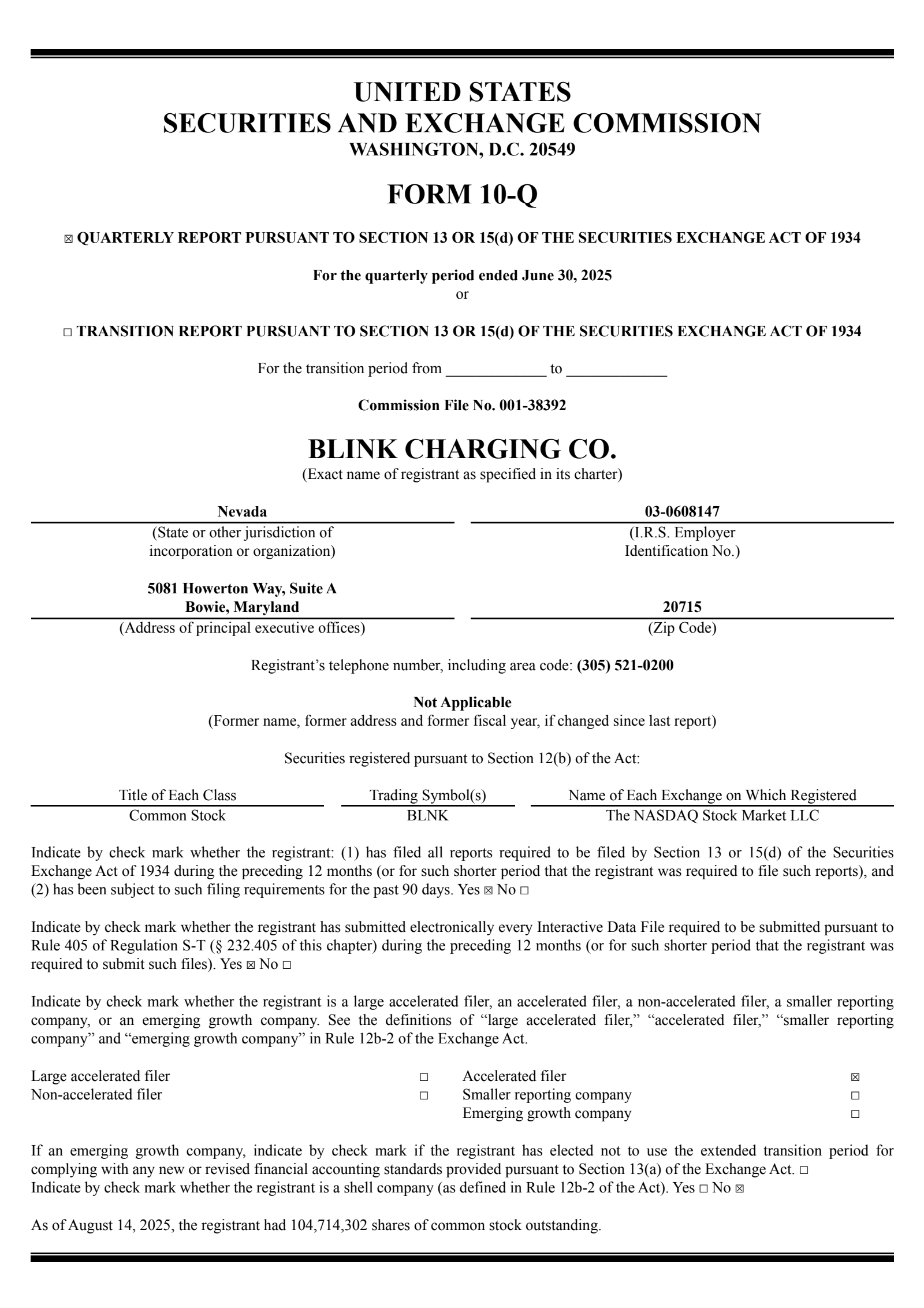 Blink Charging's Q2 2025 Quarterly report