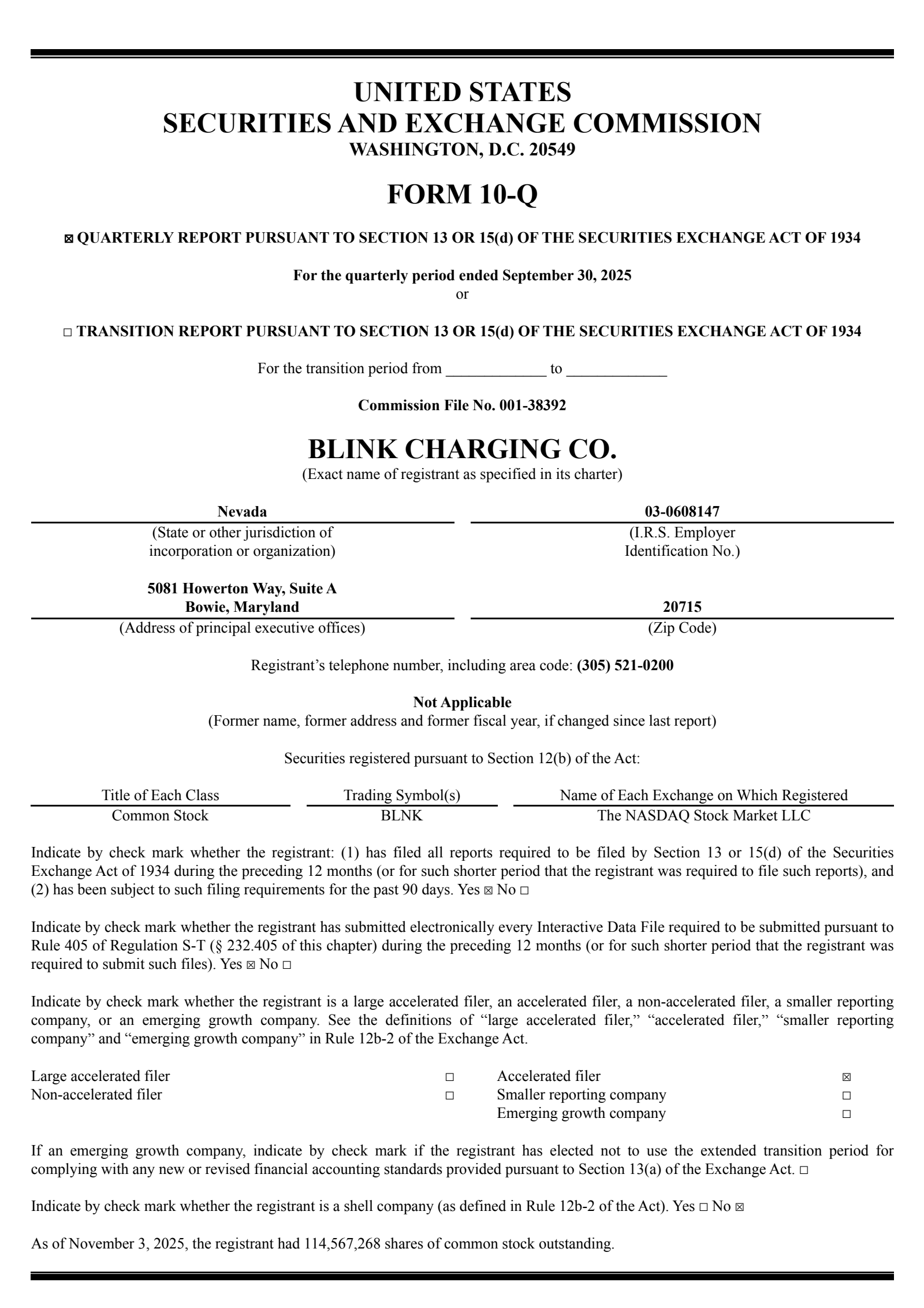 Blink Charging's Q3 2025 Quarterly Report