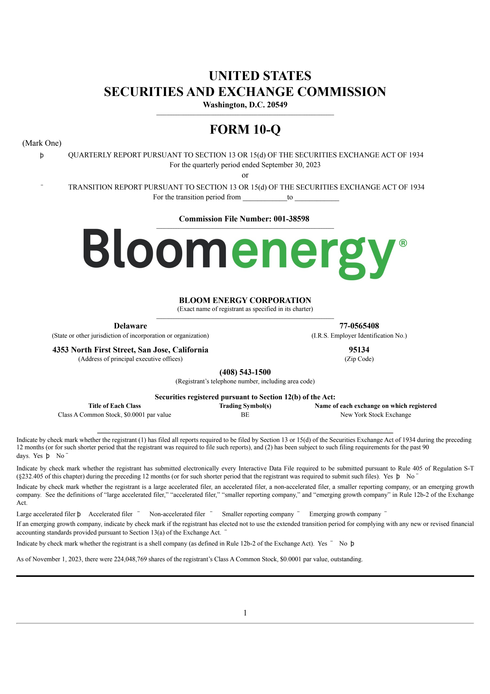 Bloom Energy's Q3 2023 Quarterly report