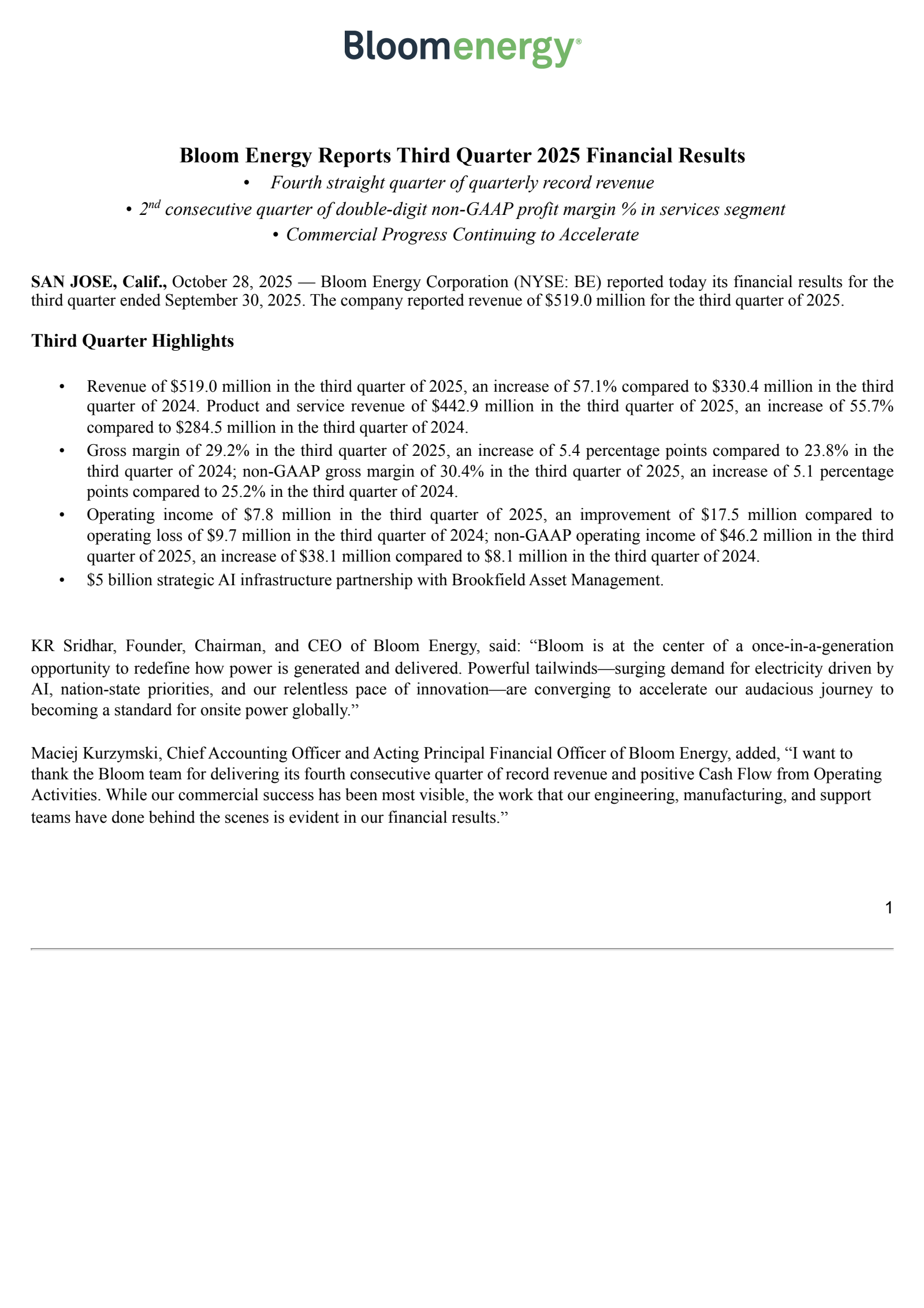 BE Q3 2025 Earnings Report on 10/28/2025