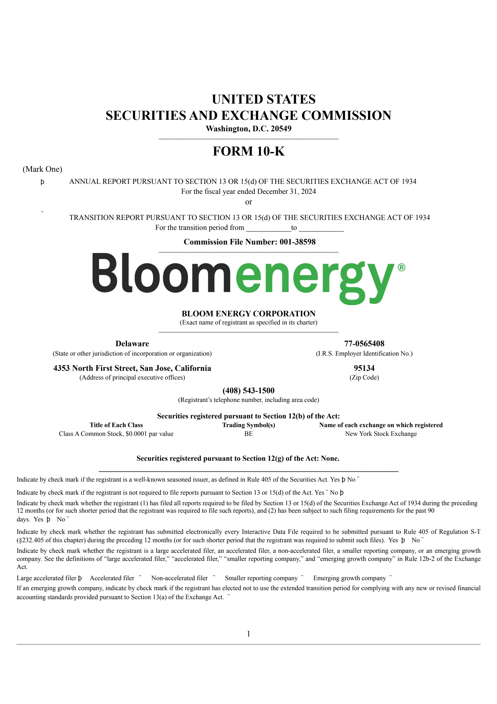 Bloom Energy's Q4 2024 Annual report