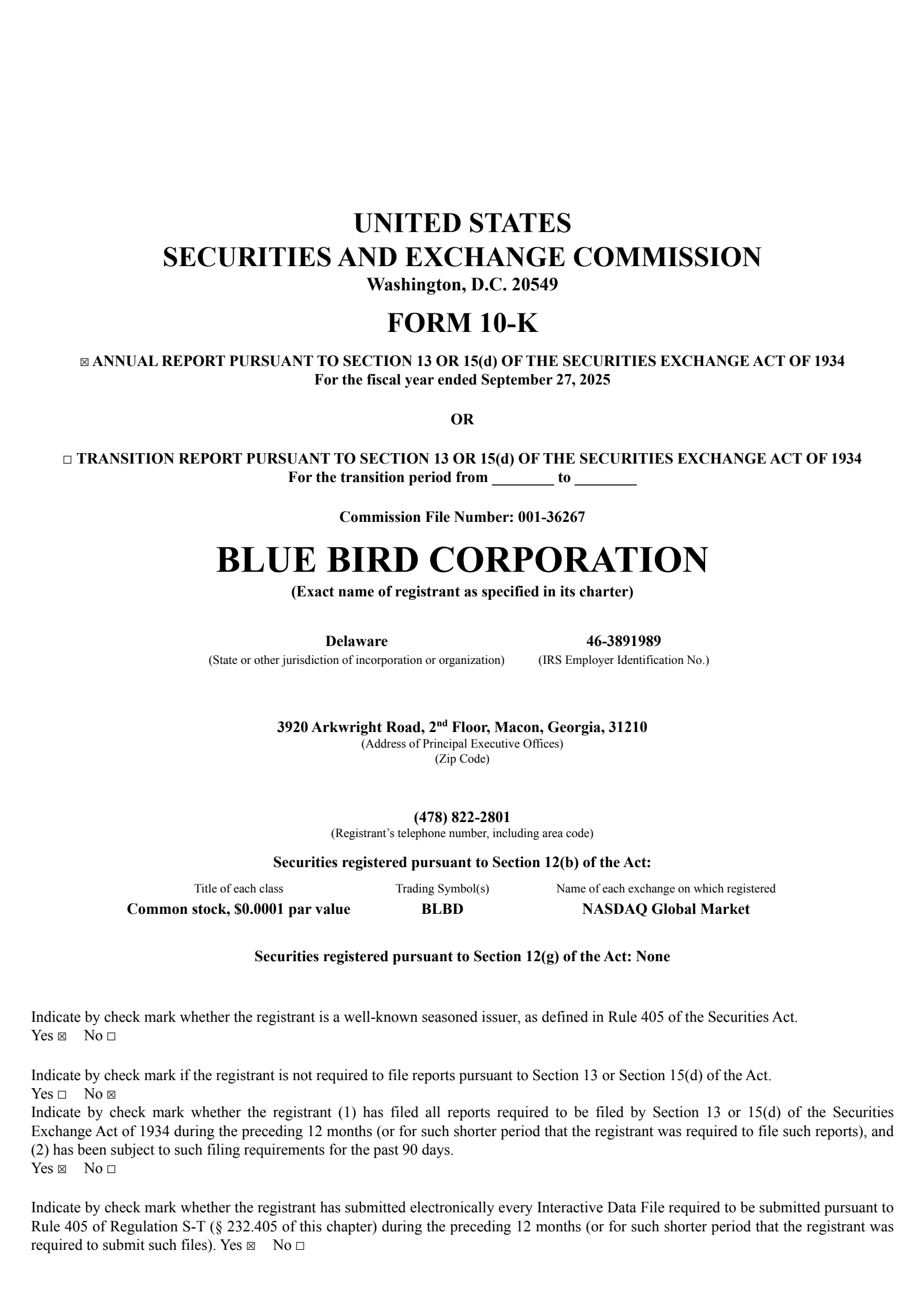 Blue Bird's Q4 2025 Annual Report