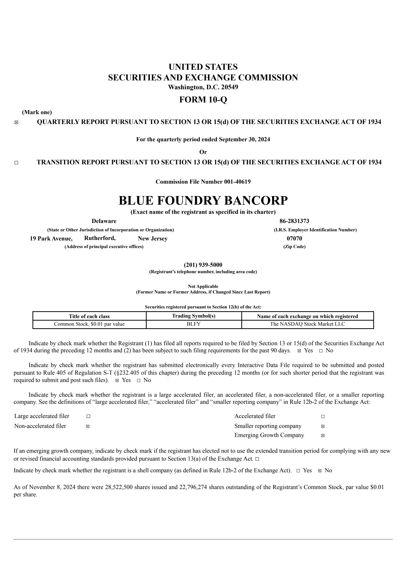 Blue Foundry Bancorp's Q3 2024 Quarterly report