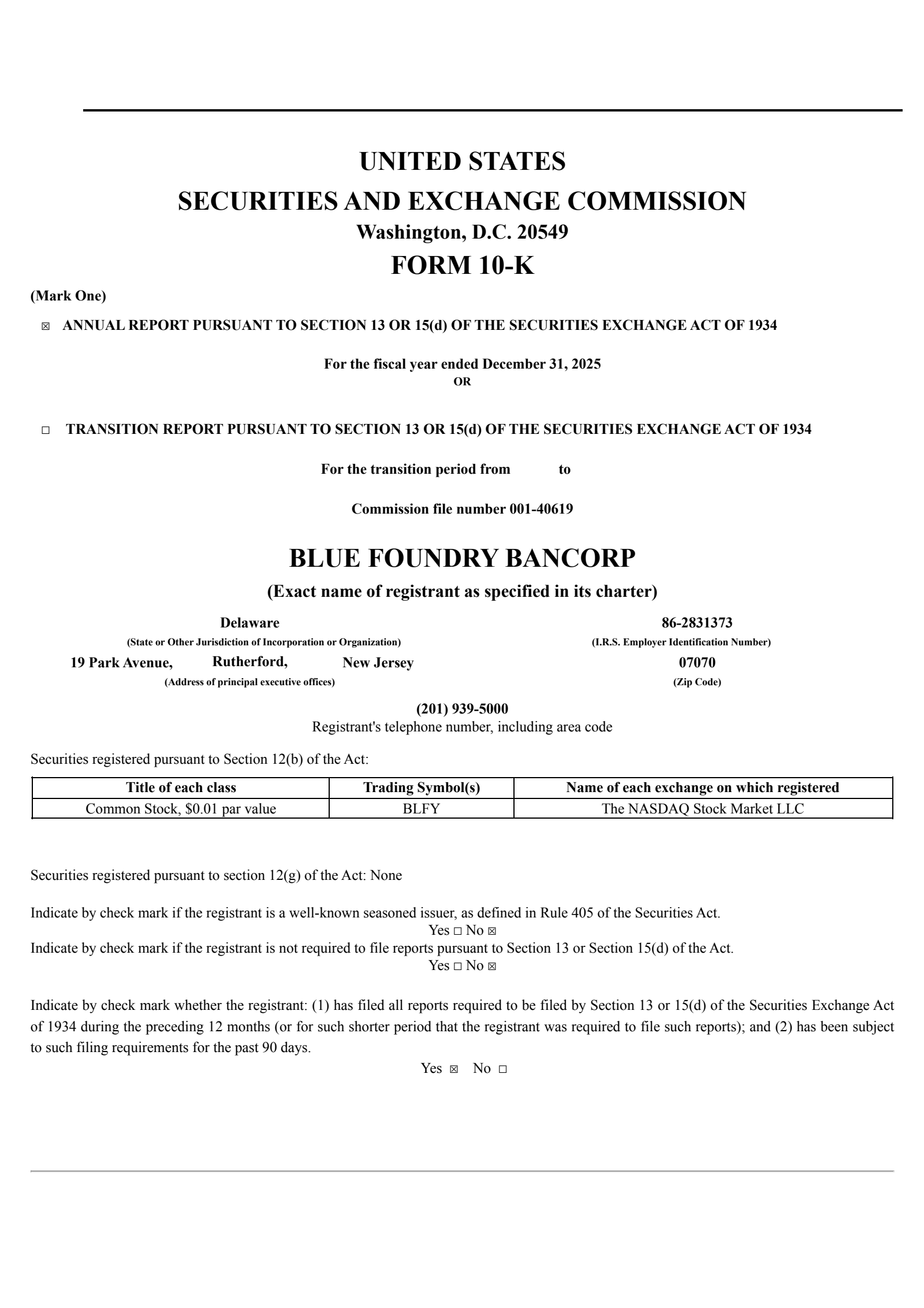 Blue Foundry Bancorp's Q4 2025 Annual report