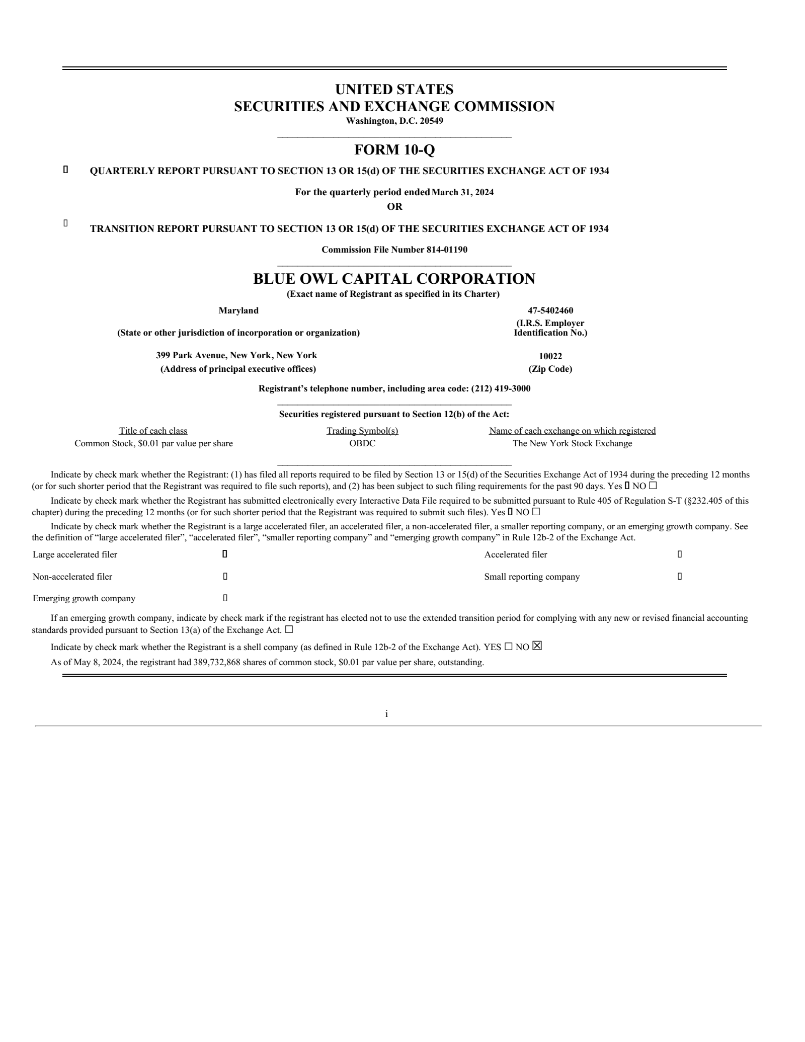 Blue Owl Capital's Q1 2024 Quarterly Report
