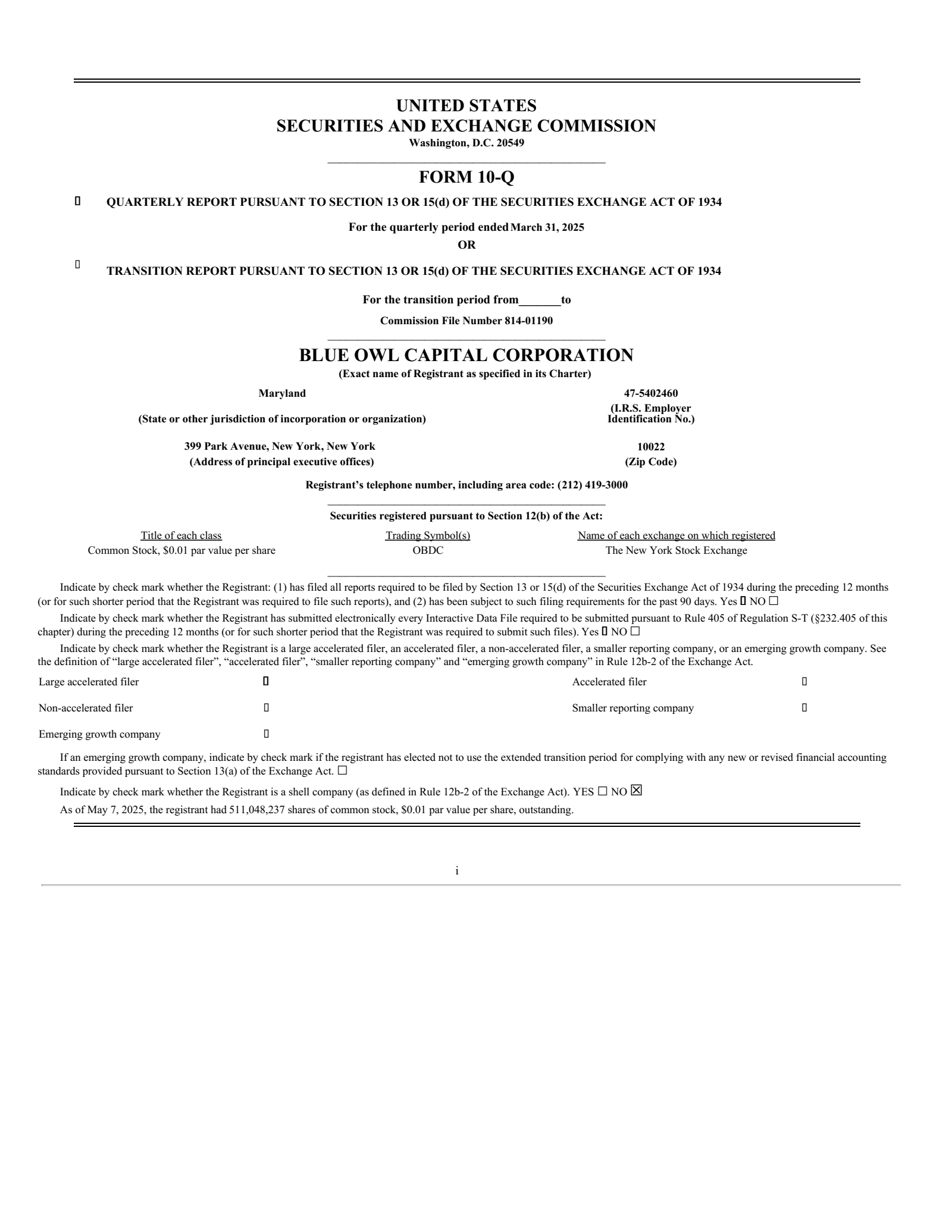 Blue Owl Capital's Q1 2025 Quarterly Report