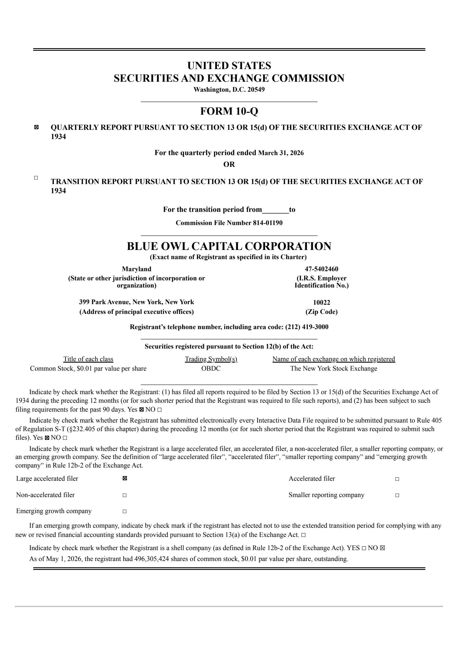 Blue Owl Capital's Q1 2026 Quarterly report