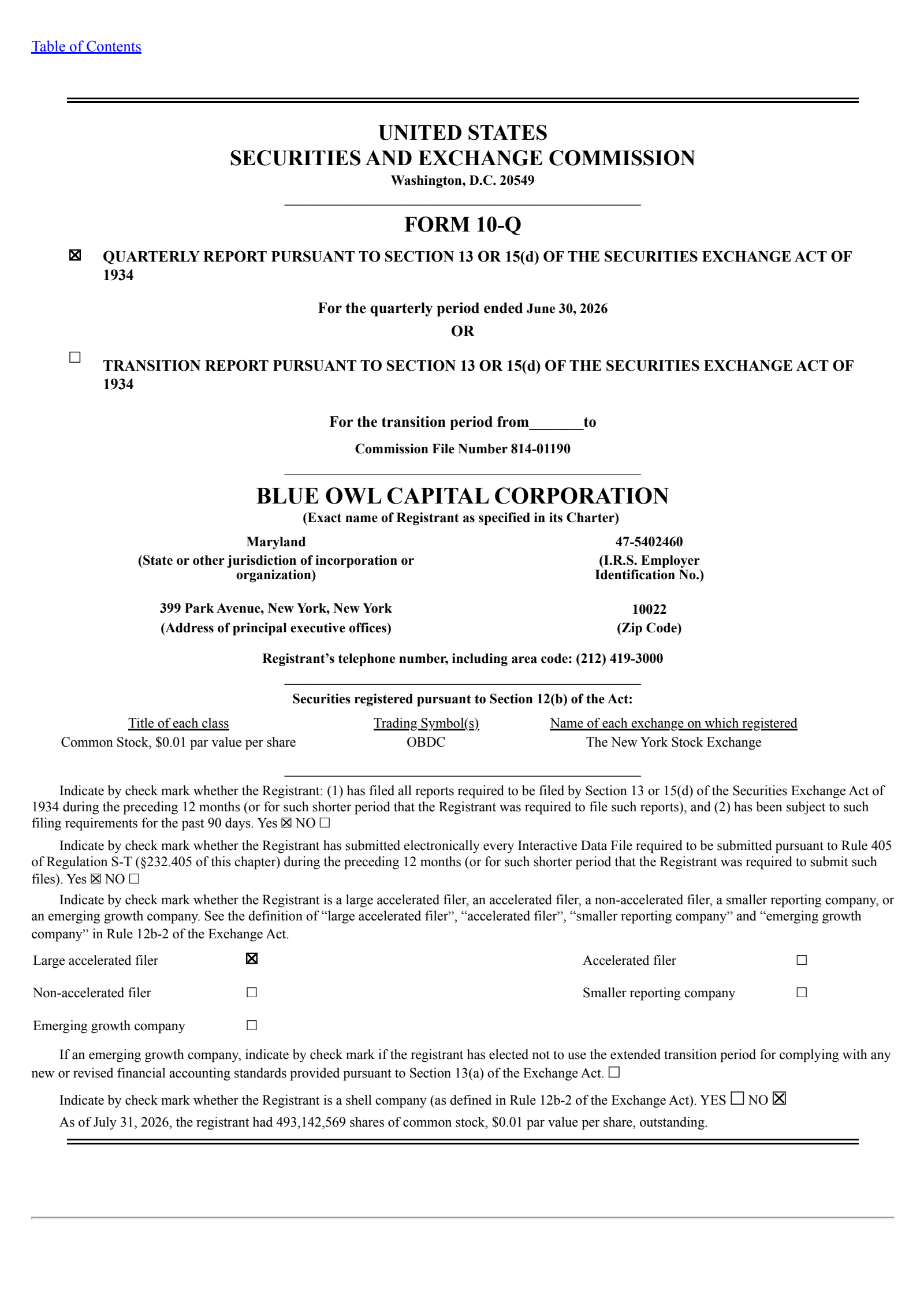 Blue Owl Capital's Q2 2026 Quarterly report