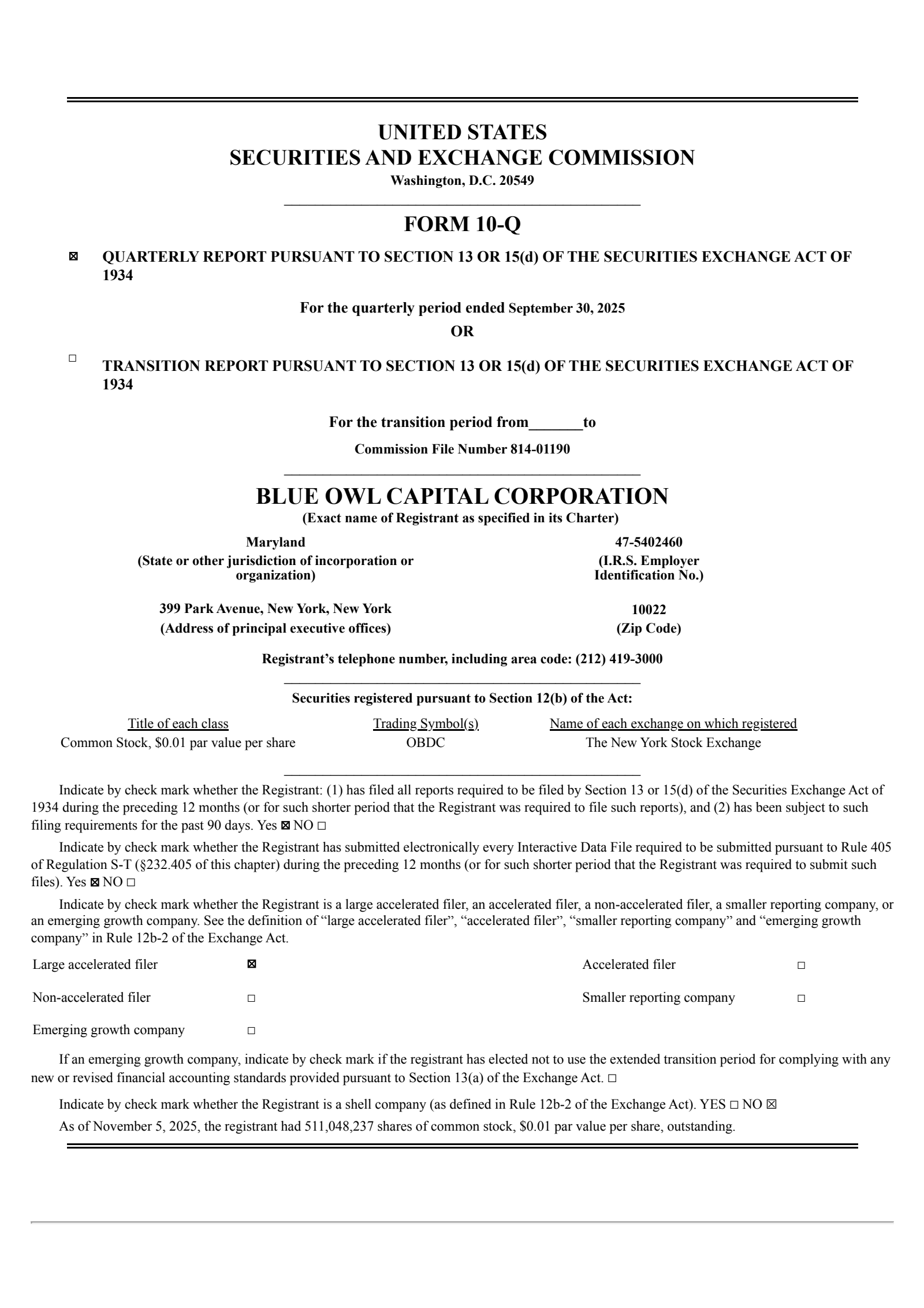 Blue Owl Capital's Q3 2025 Quarterly Report