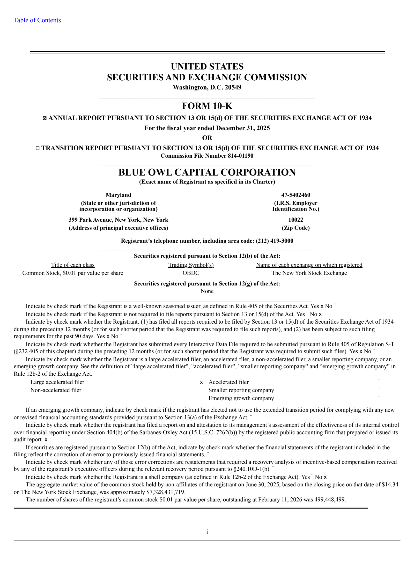 Blue Owl Capital's Q4 2025 Annual report