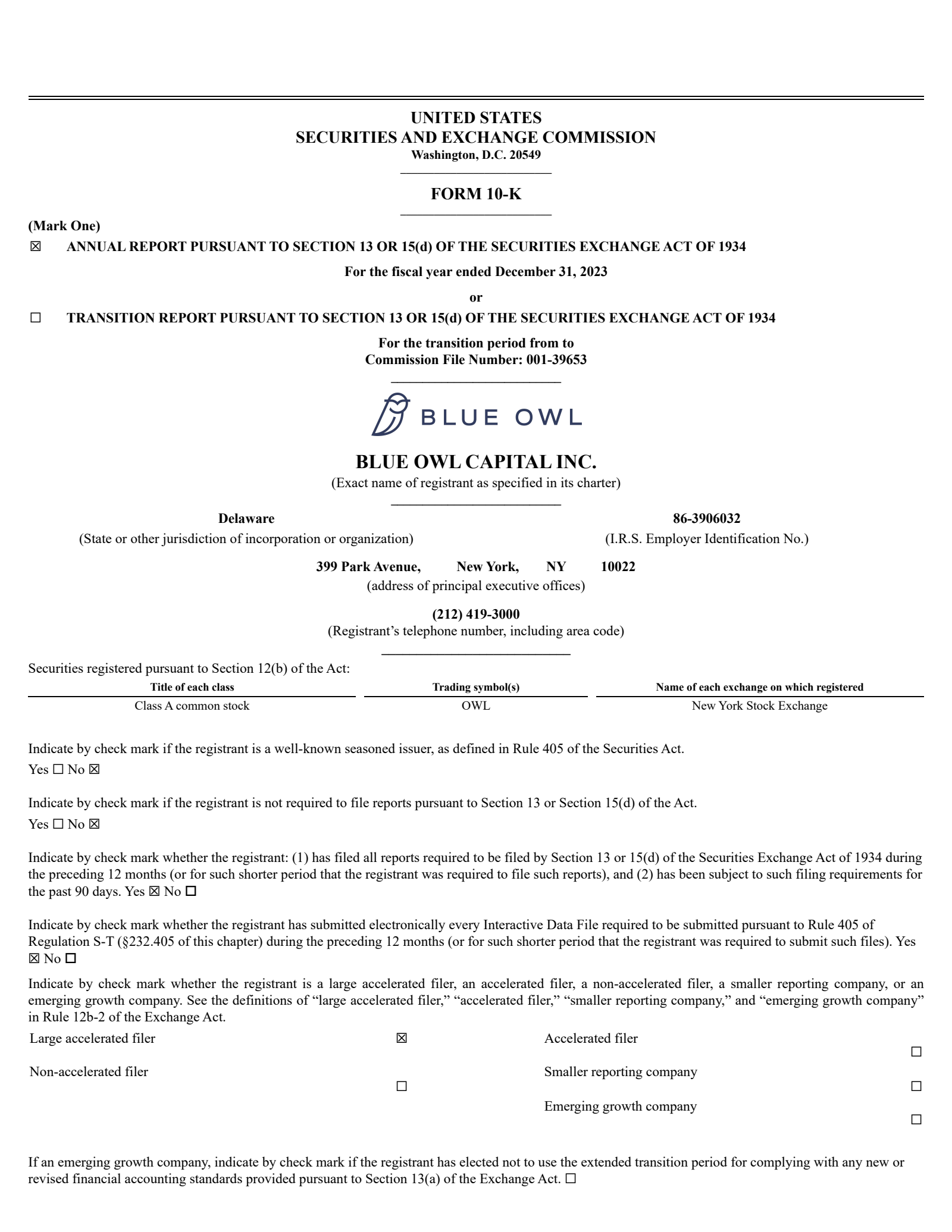 Blue Owl Capital's Q4 2023 Annual report
