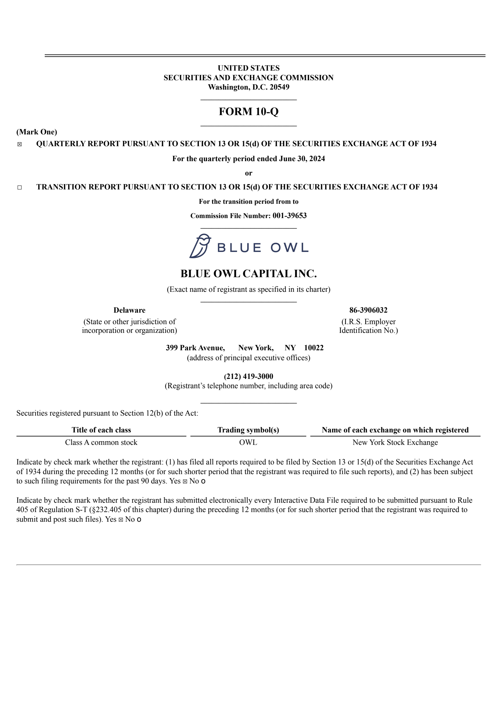 Blue Owl Capital's Q2 2024 Quarterly report