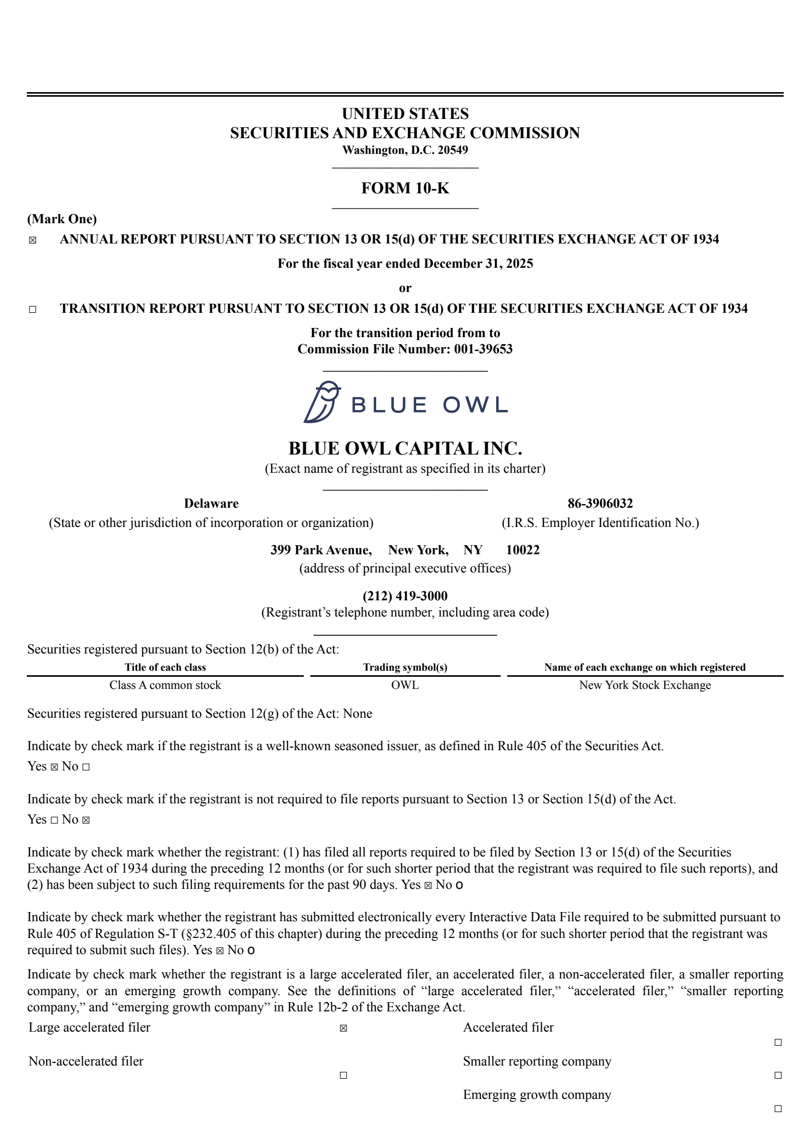 Blue Owl Capital's Q4 2025 Annual report