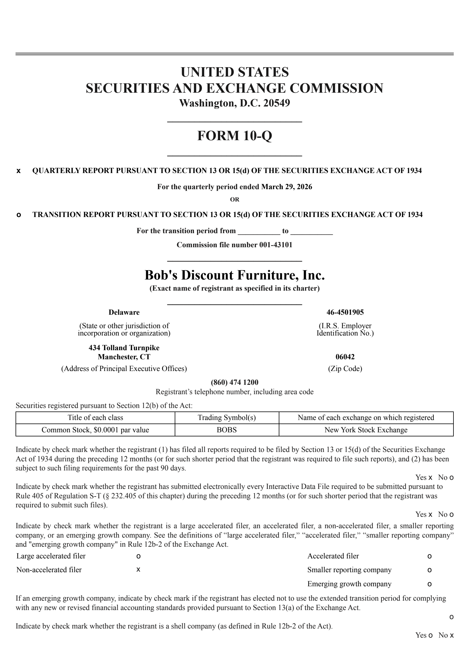 Bob's Discount Furniture's Q1 2026 Quarterly report