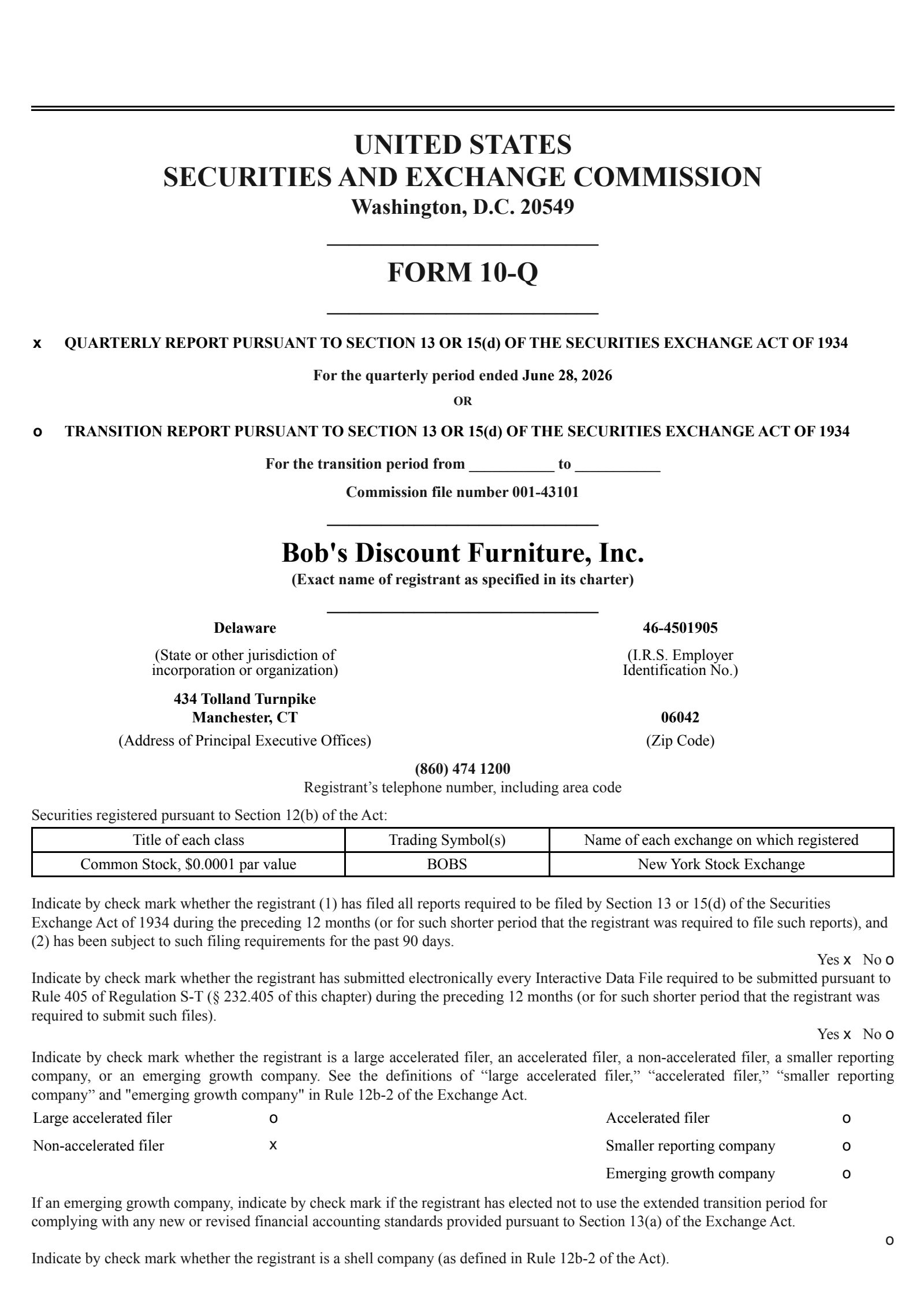 Bob's Discount Furniture's Q2 2026 Quarterly report