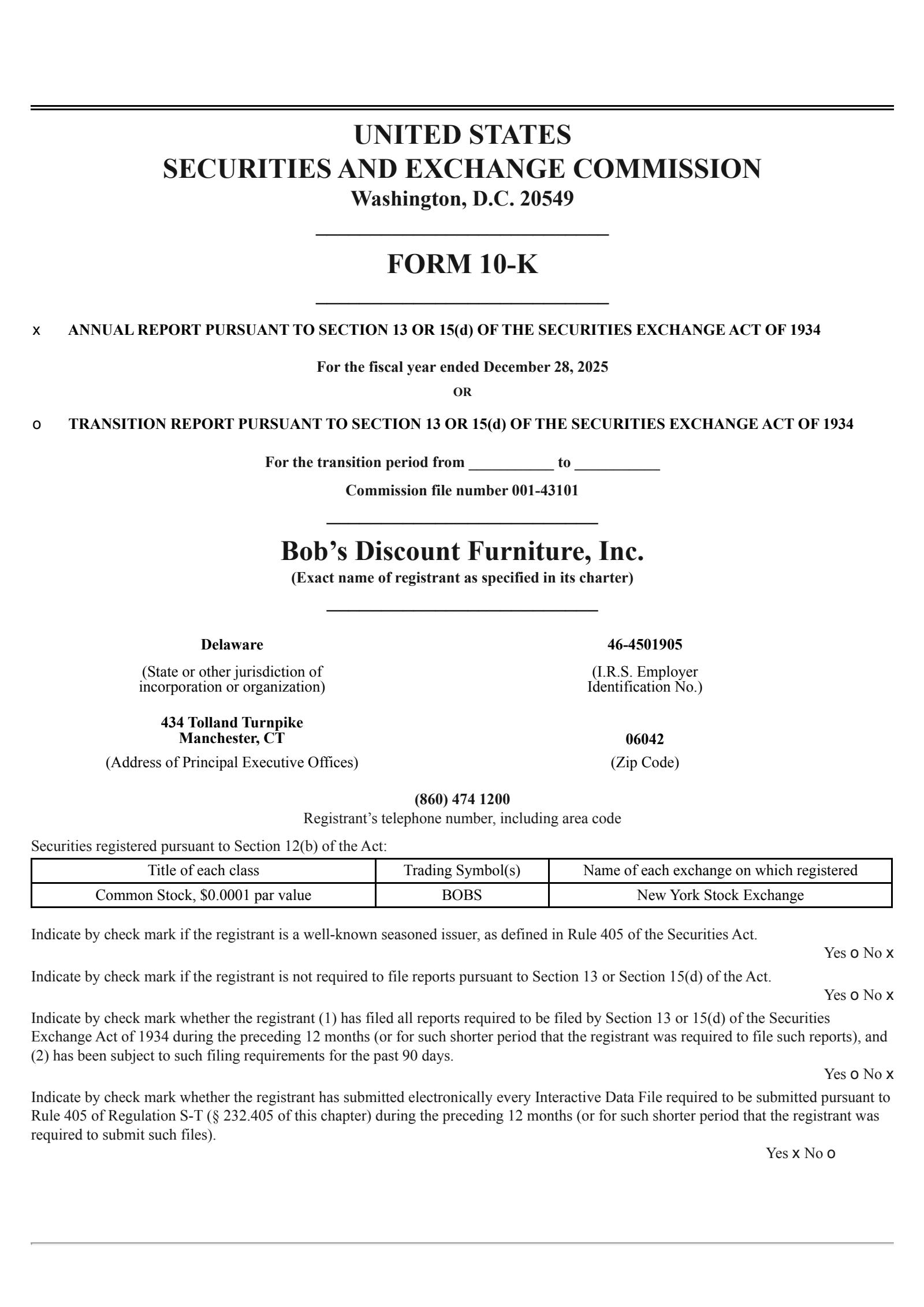 Bob's Discount Furniture's Q4 2025 Annual report
