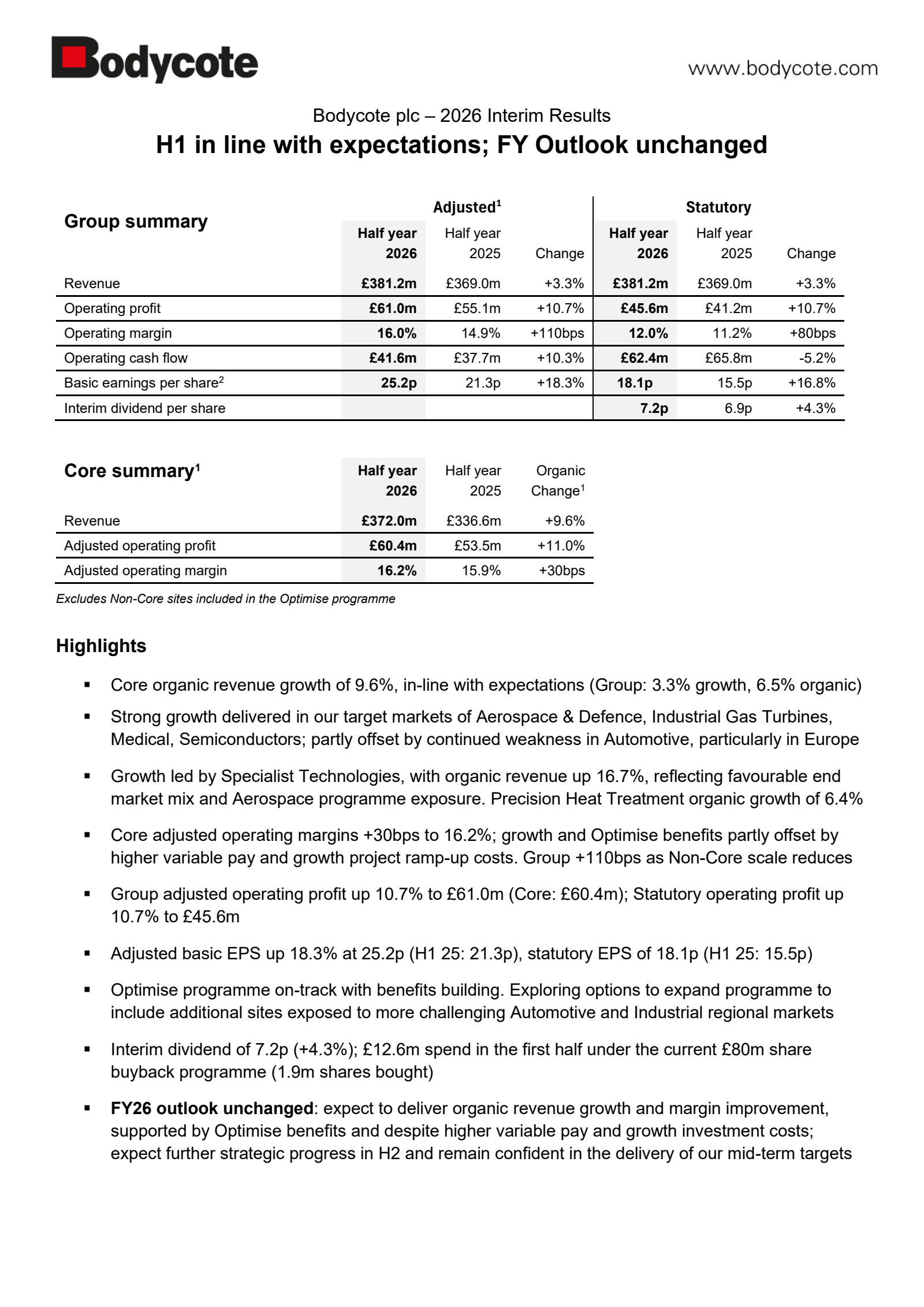 Bodycote's H1 2026 Interim report