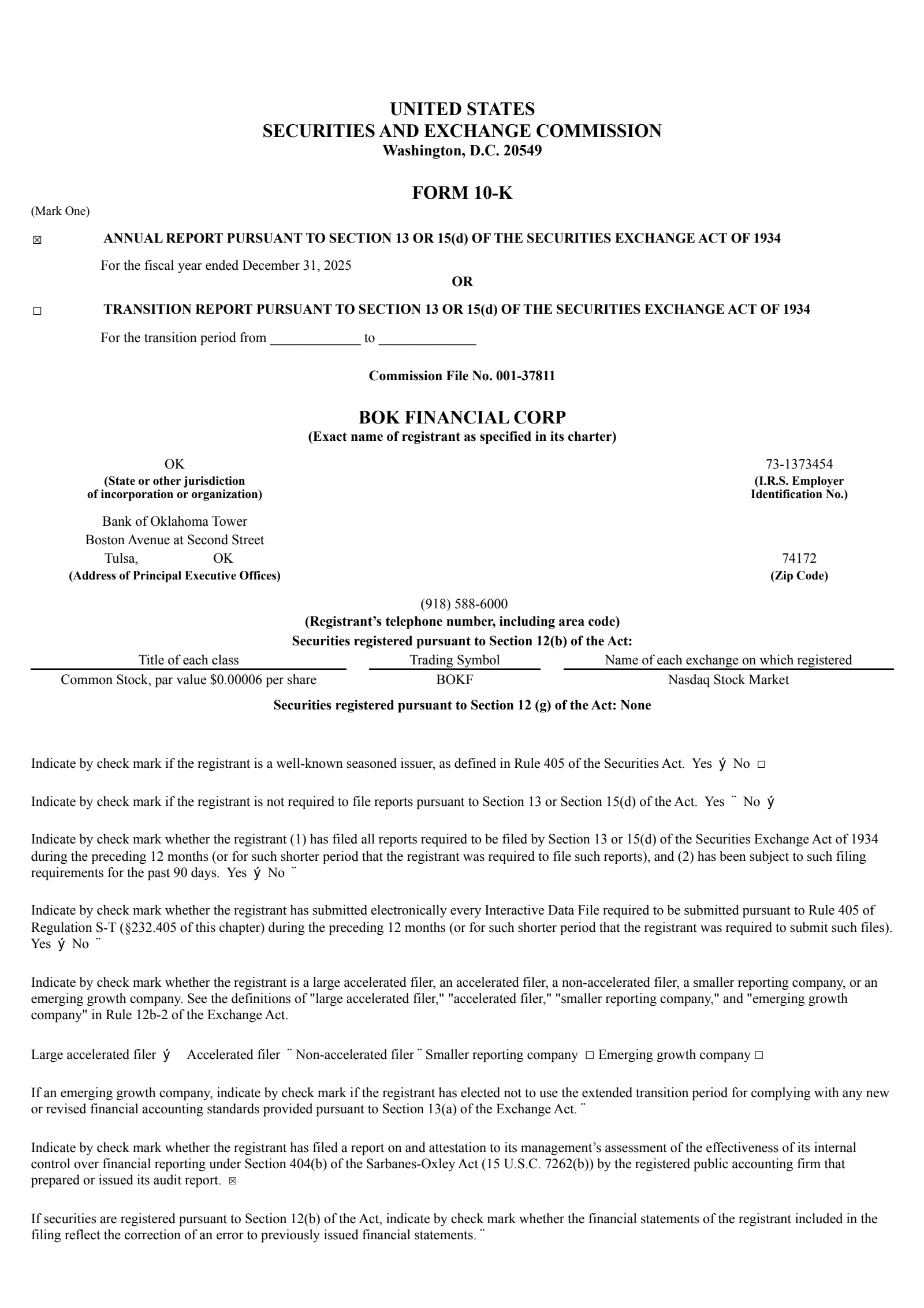 BOK Financial's Q4 2025 Annual report