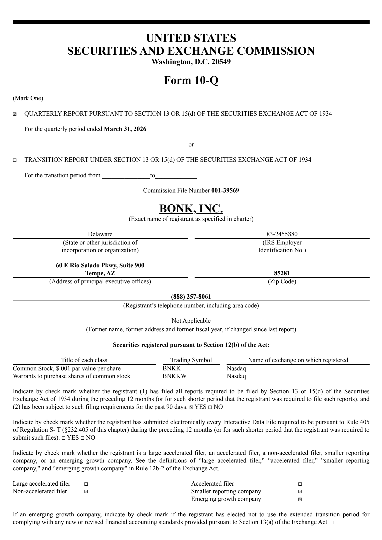 Bonk's Q1 2026 Quarterly report