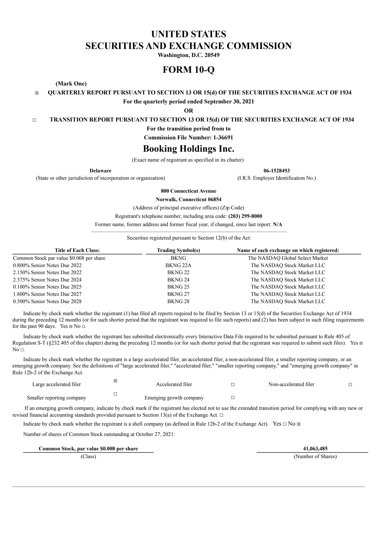 Booking's Q3 2021 Quarterly report