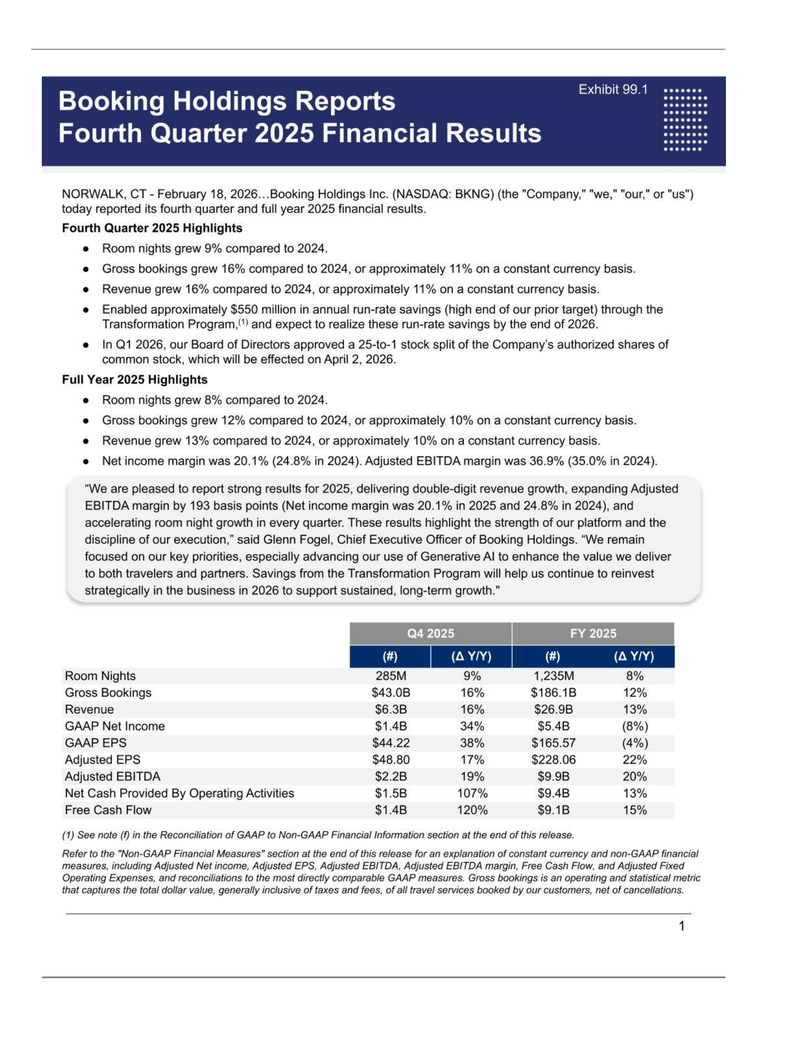 Booking's Q4 2025 Press Release