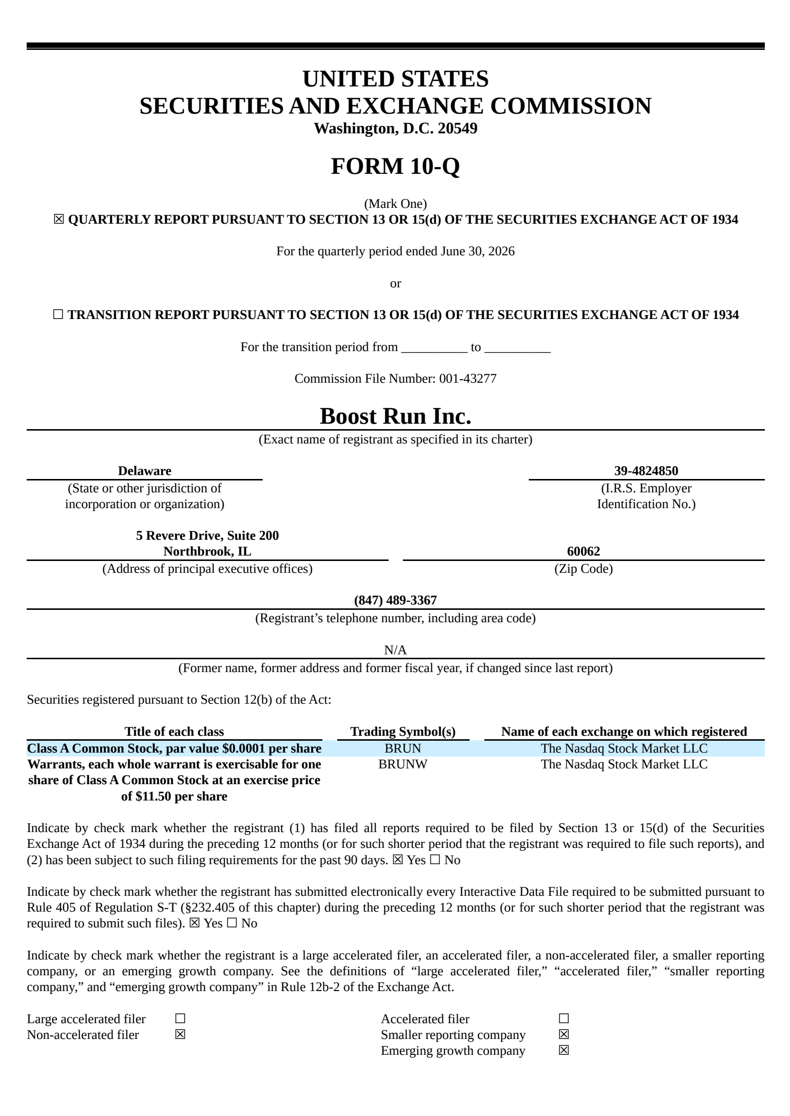 Boost Run's Q2 2026 Quarterly report