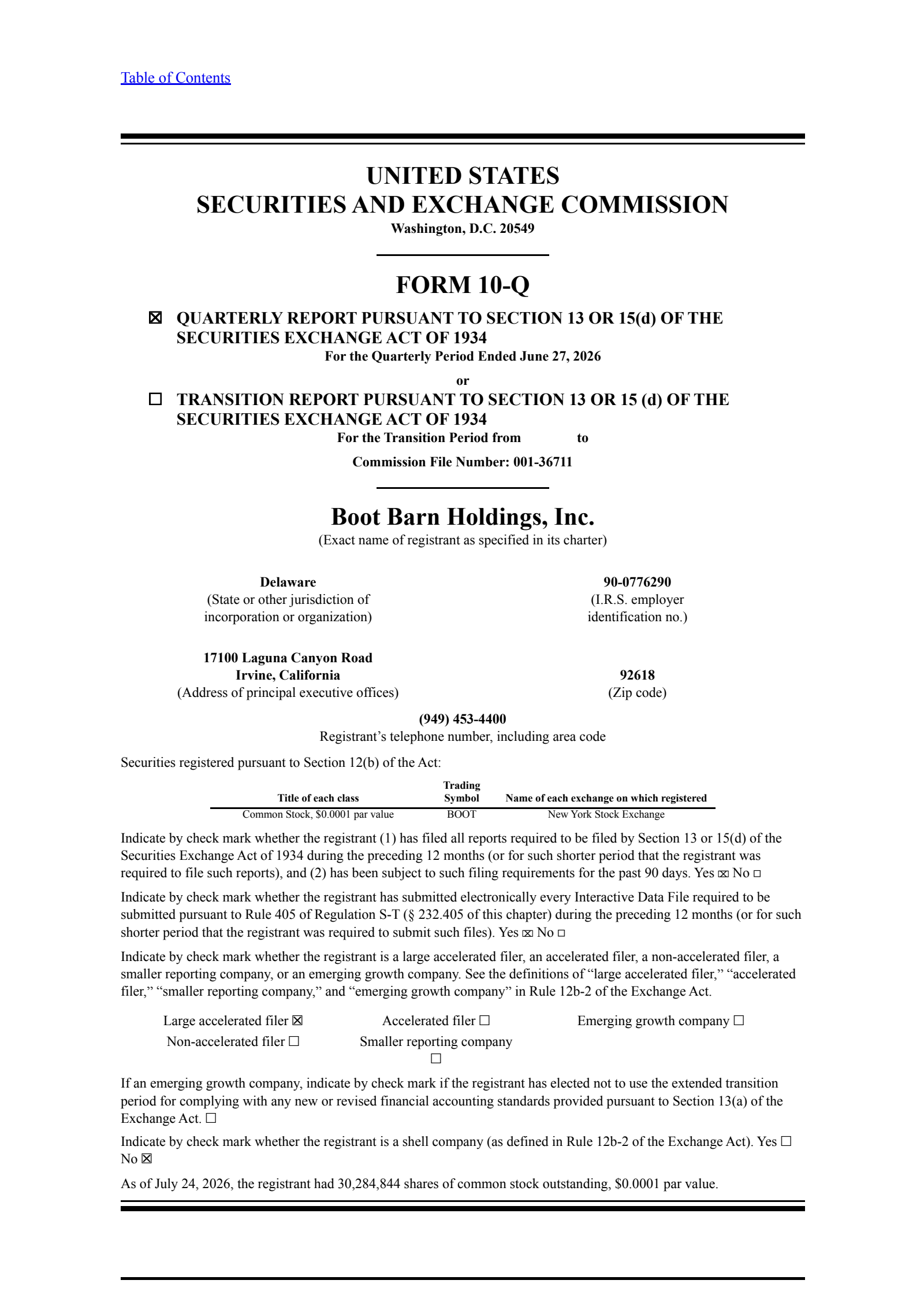 Boot Barn's Q1 2027 Quarterly report