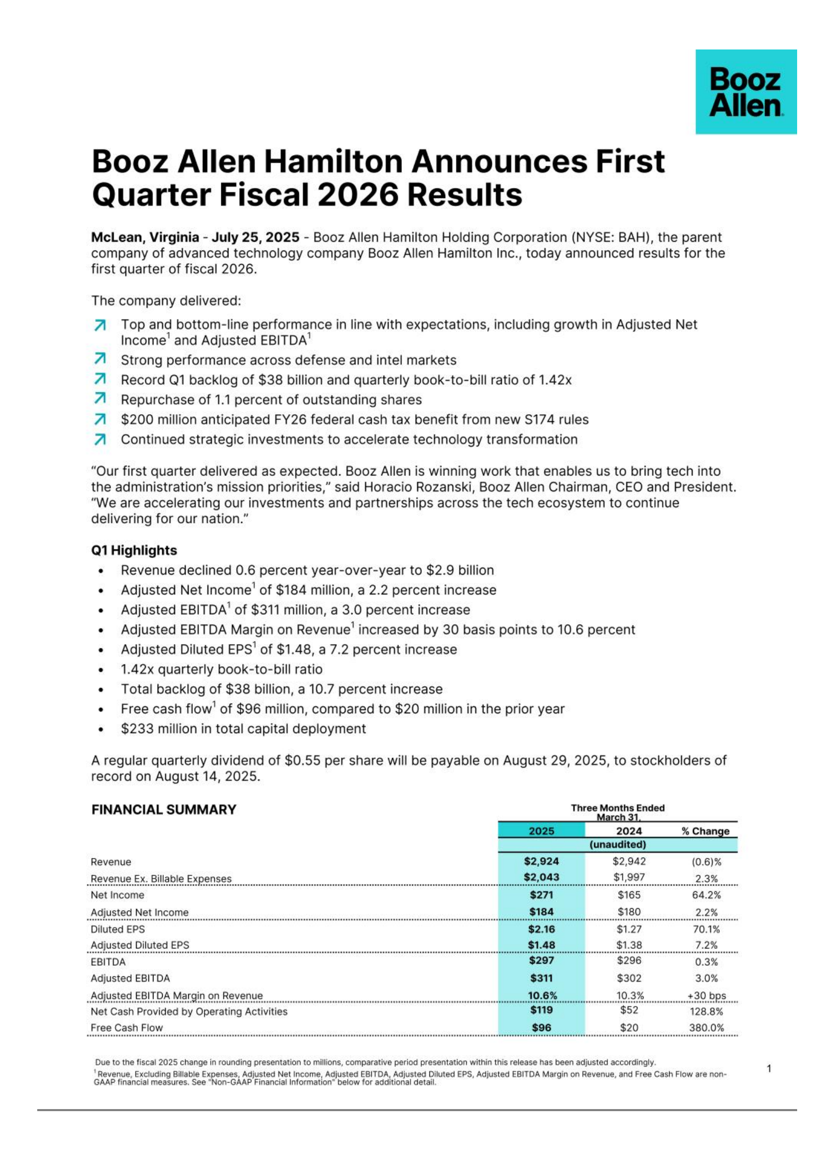 Booz Allen Hamilton's Q1 2026 Press Release