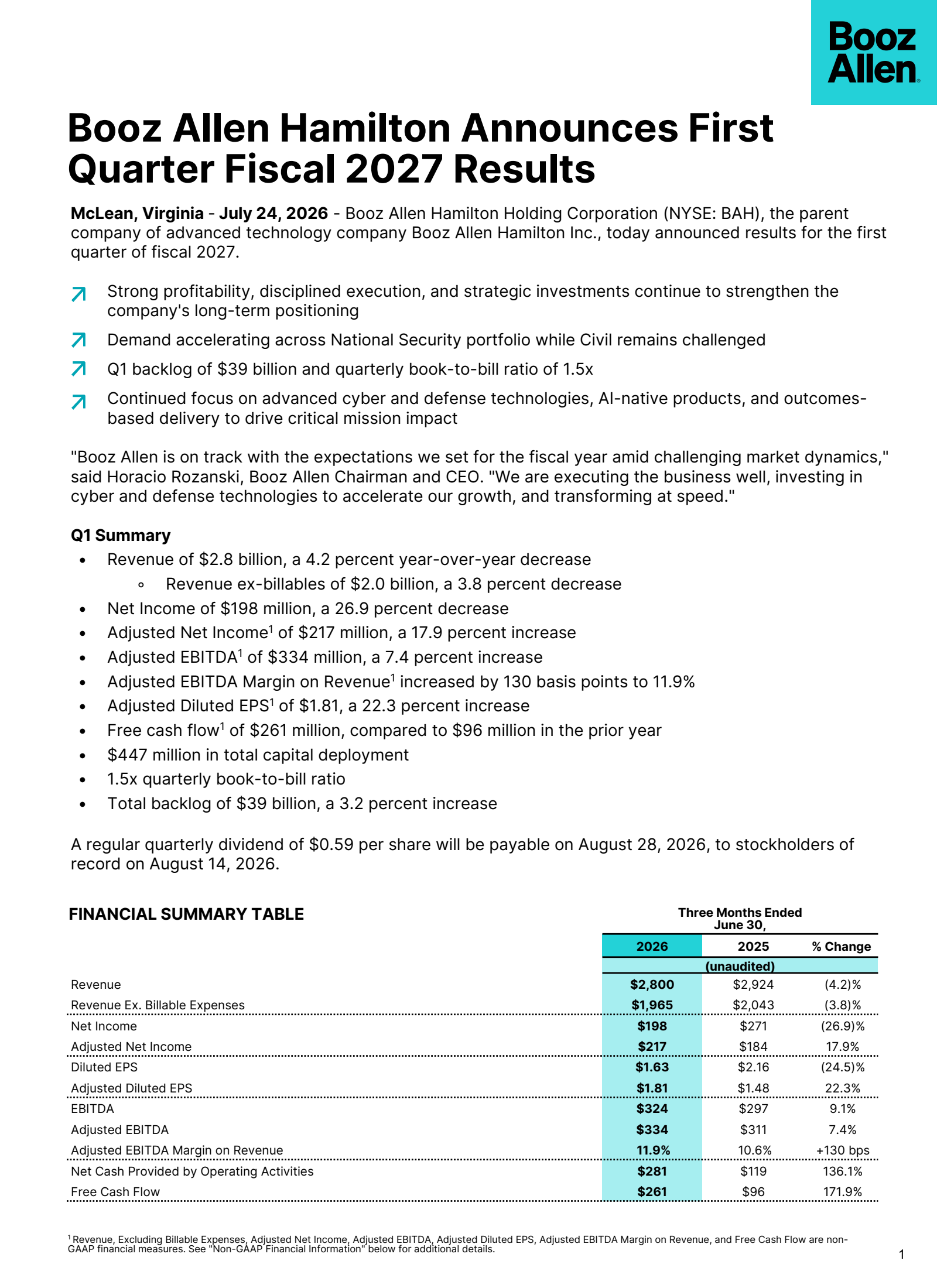 Booz Allen Hamilton's Q1 2027 Press Release