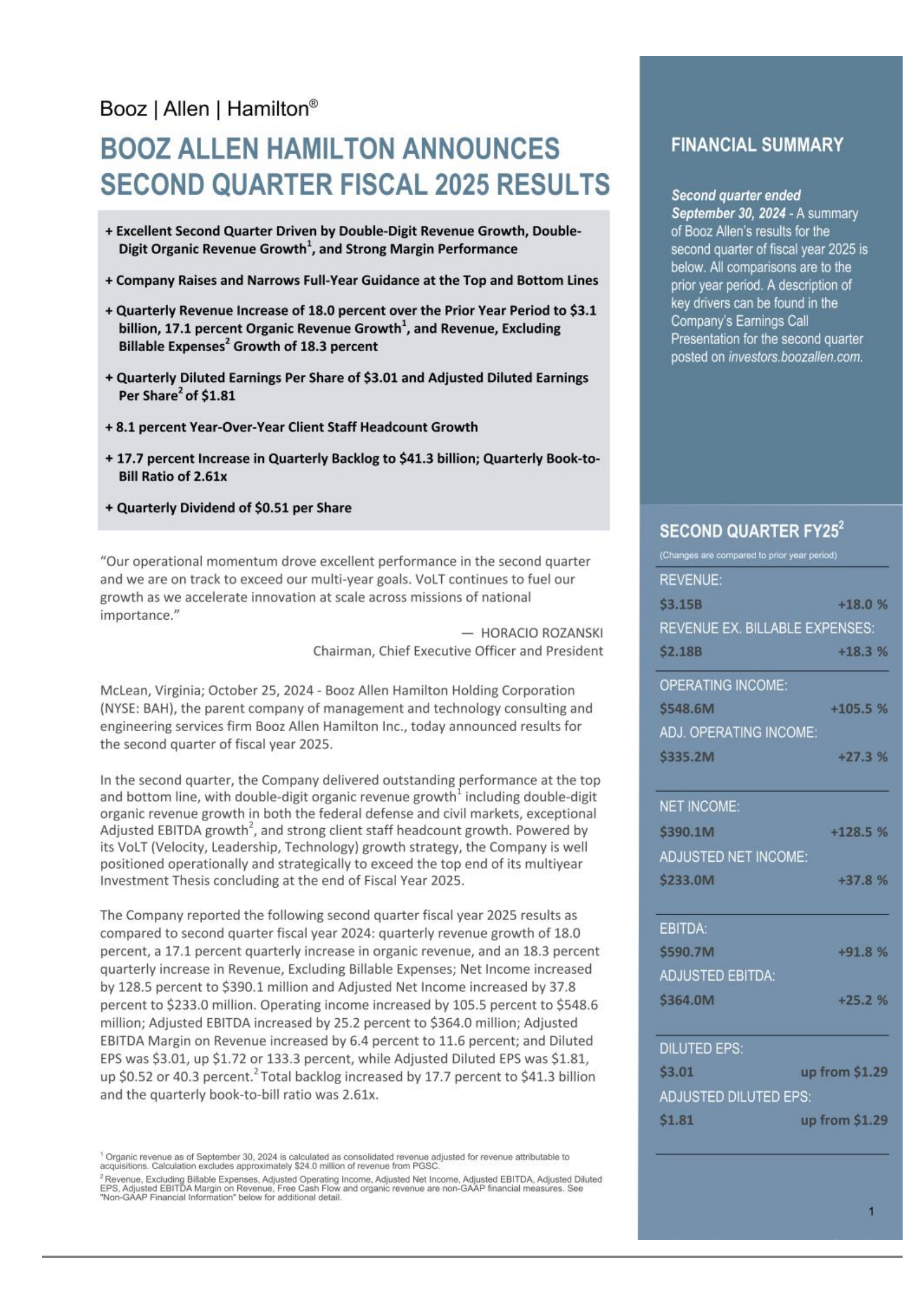 Booz Allen Hamilton's Q2 2025 Press Release