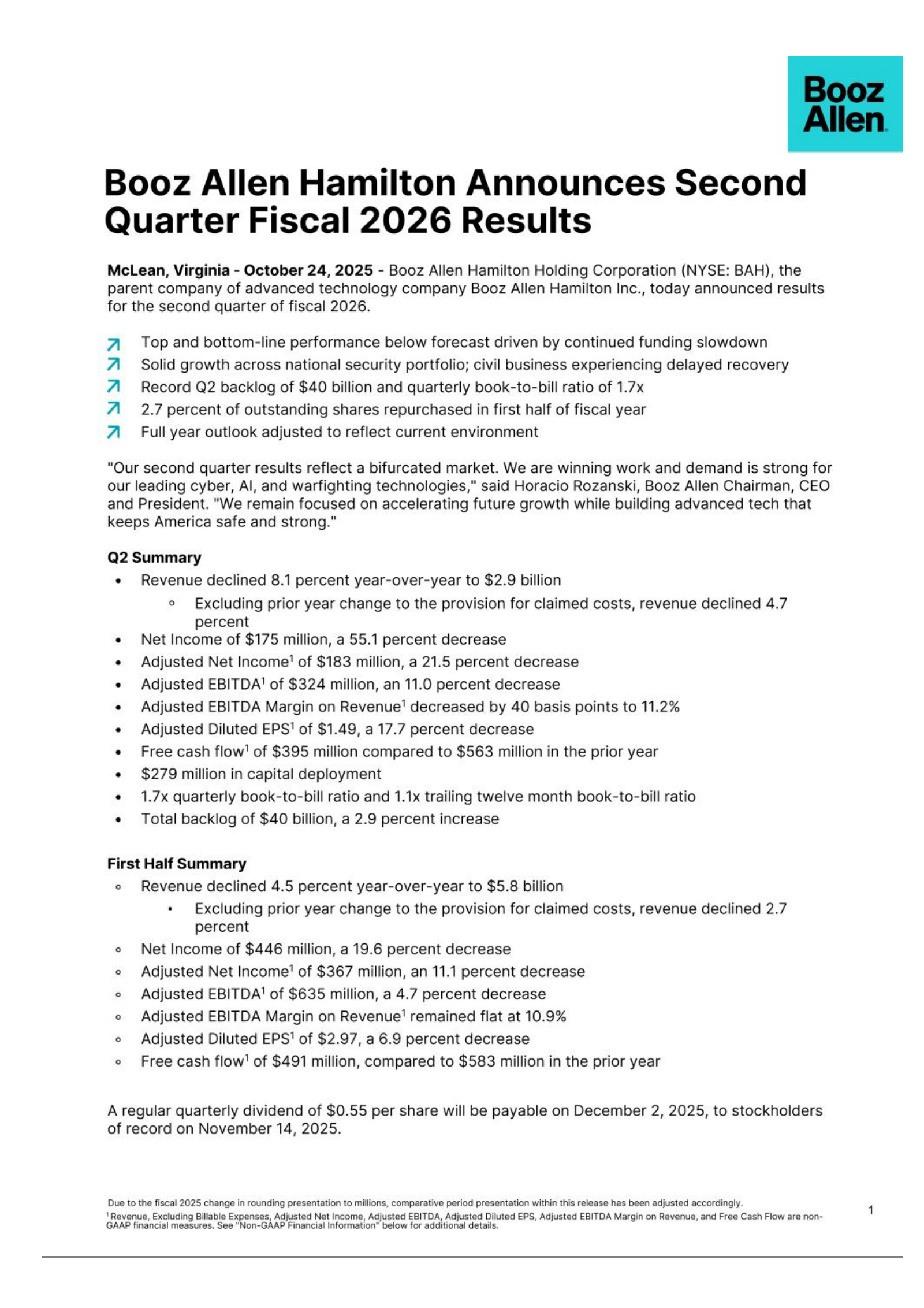 Booz Allen Hamilton's Q2 2026 Earnings Release