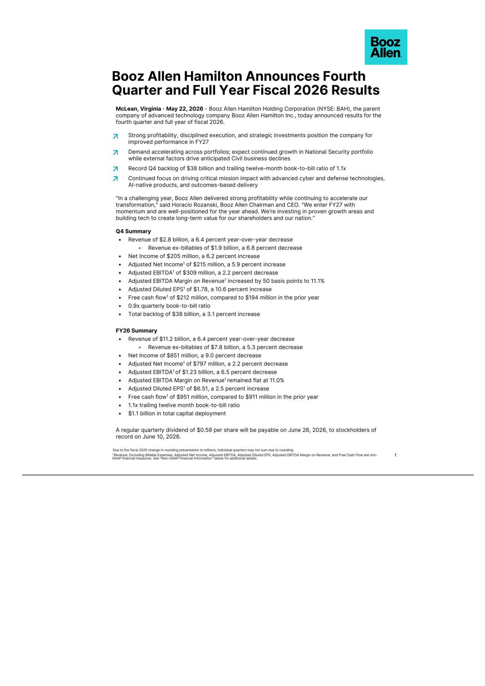 Booz Allen Hamilton's Q4 2026 Press Release
