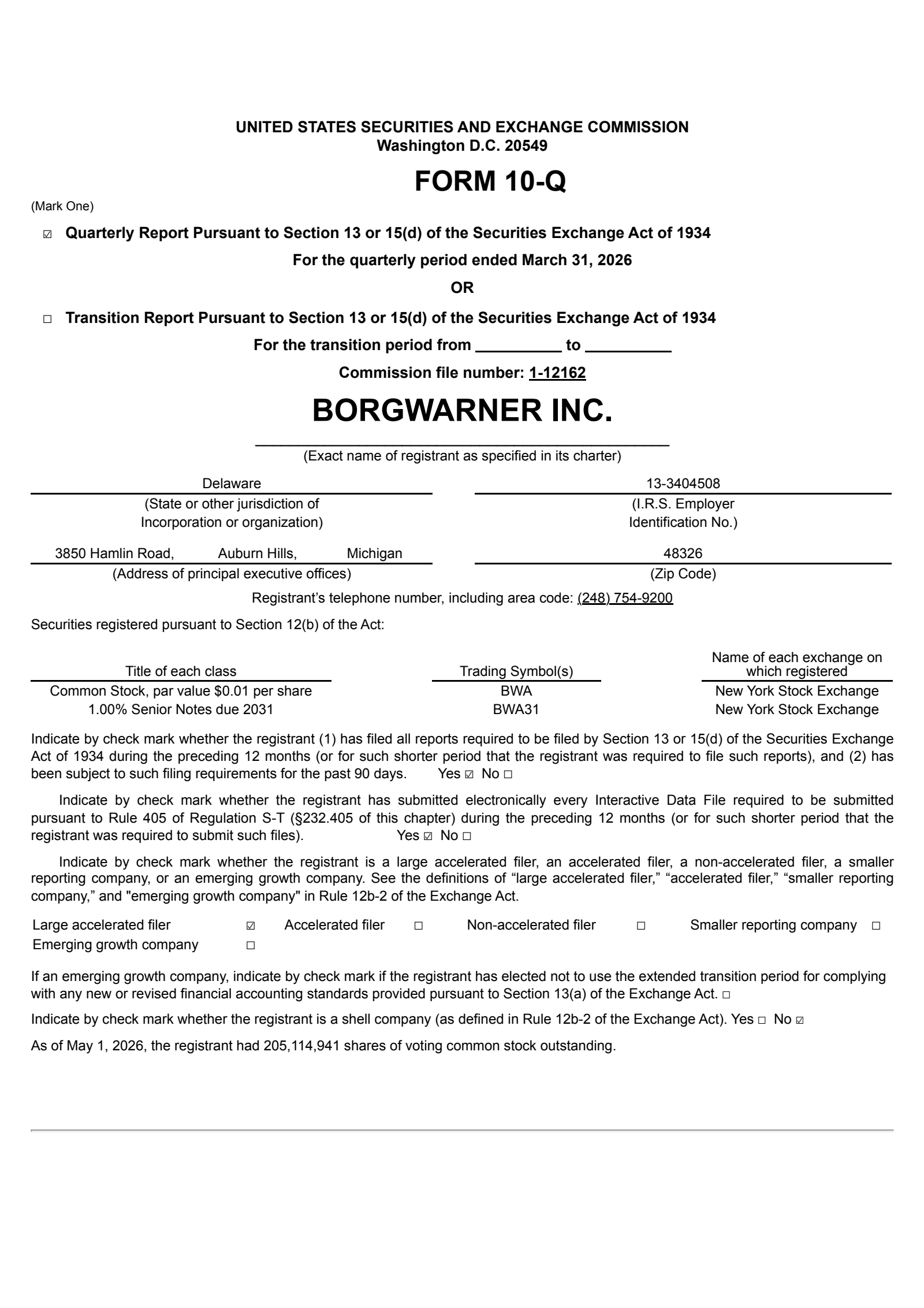BorgWarner's Q1 2026 Quarterly report