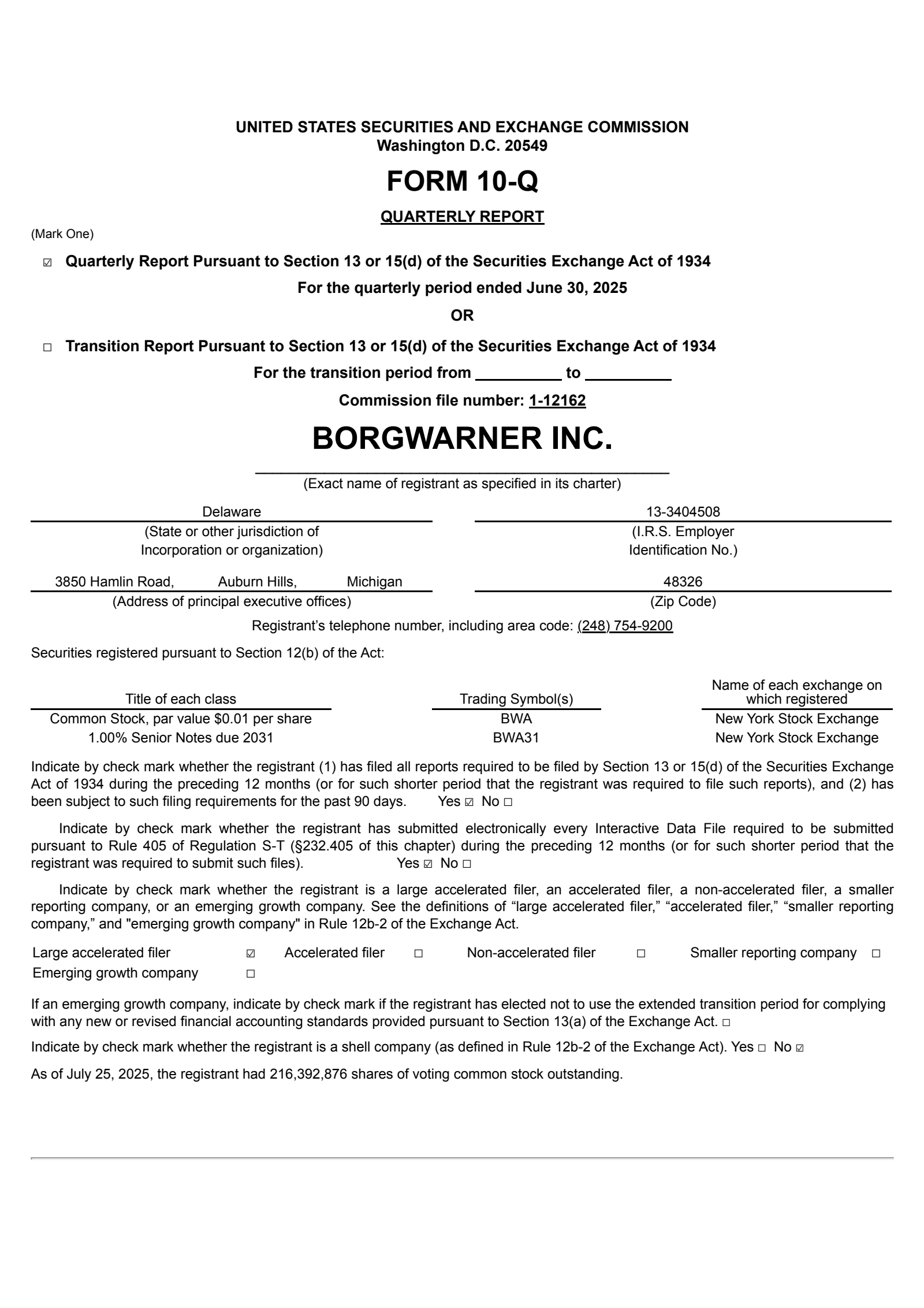 BorgWarner's Q2 2025 Quarterly report